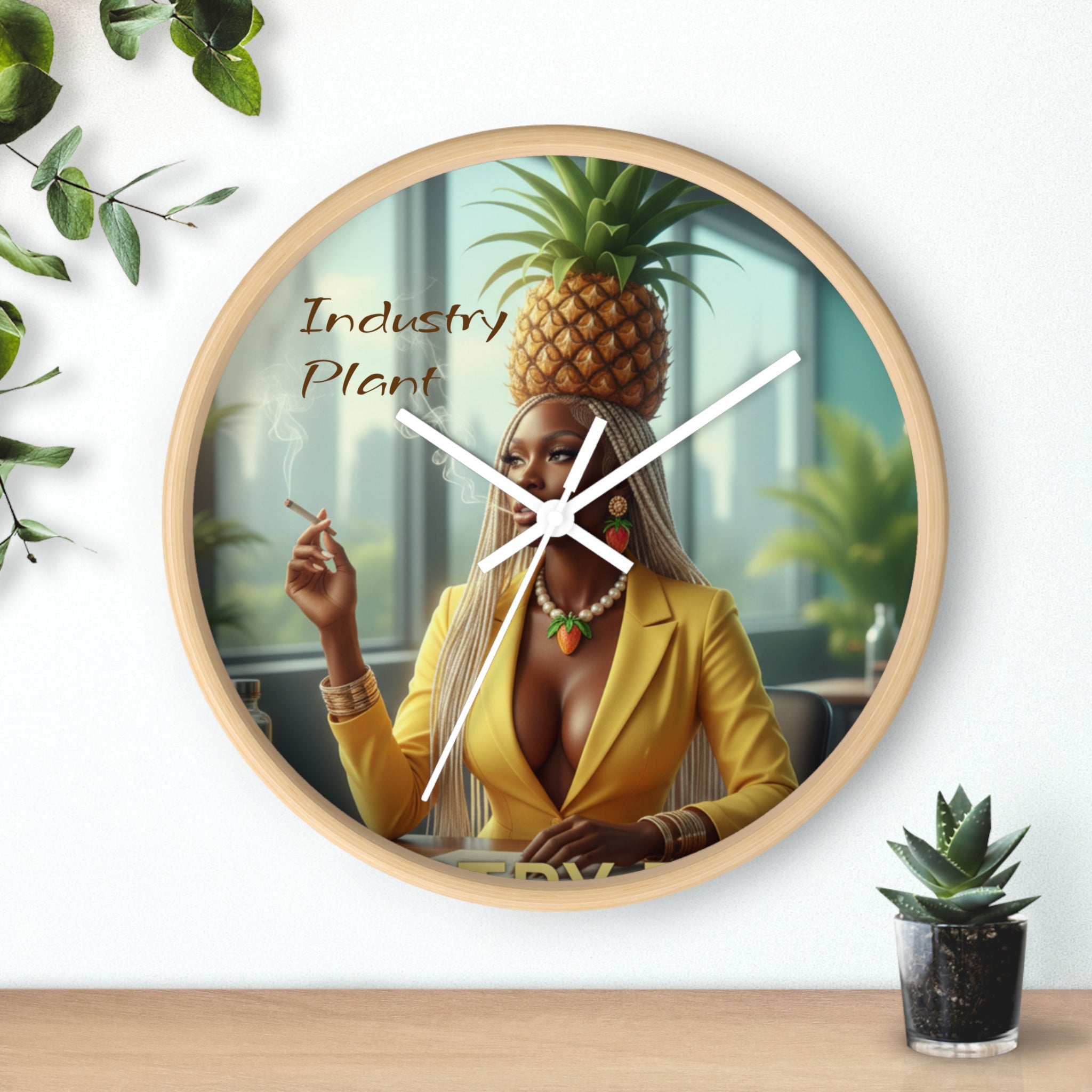 OSHUN EXHALES Wall Clock — Decorative Beautiful Black Female Cannabis Smoker Fine Art Print Clock for Office & Study by Industry Plant