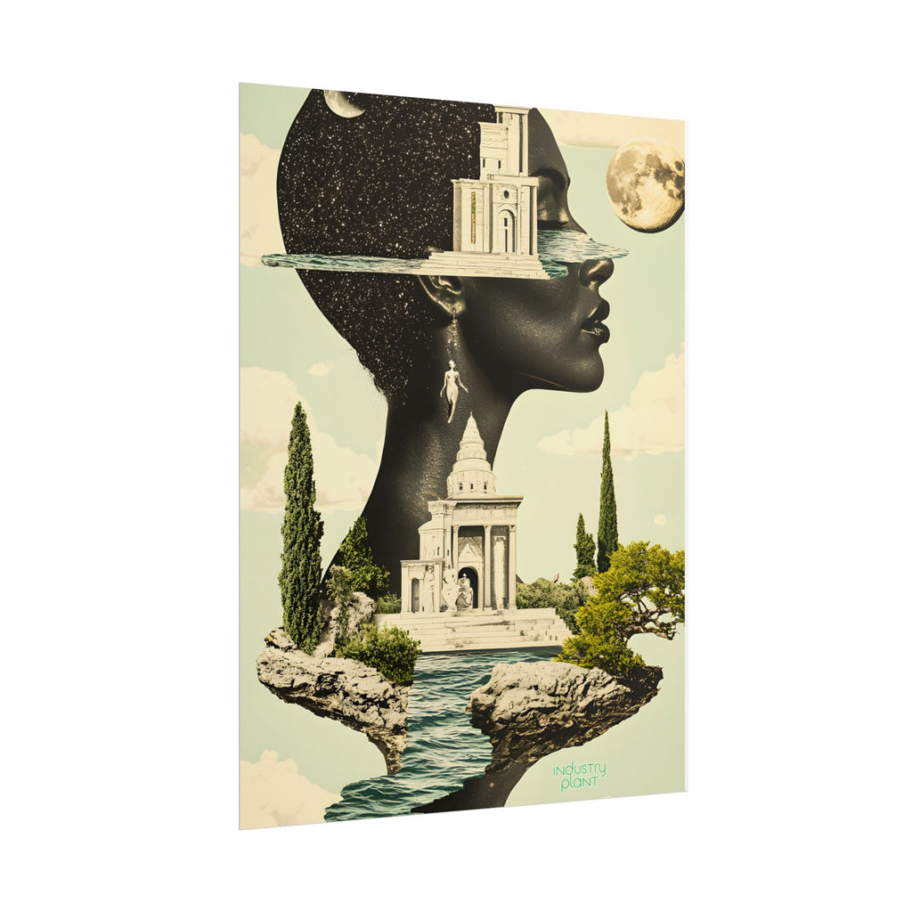 THE FUTURE IS FEMME Surreal Afro Futuristic Beautiful Black Muse Fine Art Poster — Floating Black Goddess Temple Fine Art Print by INDUSTRY PLANT @AutoPaybump
