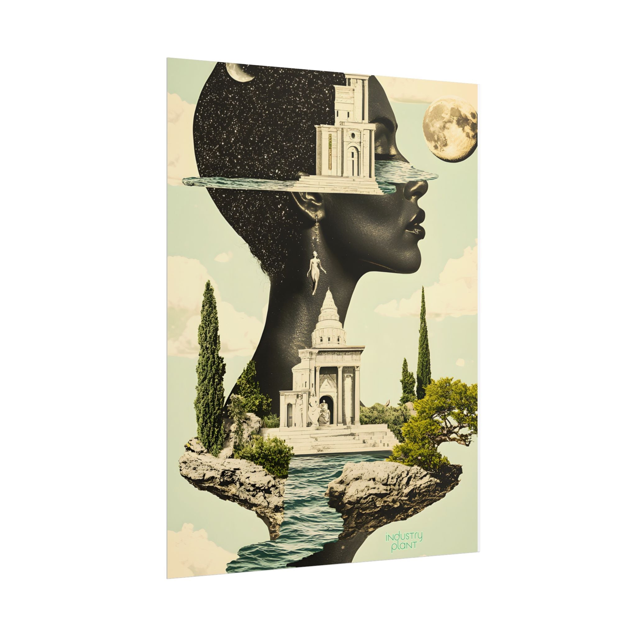 THE FUTURE IS FEMME Surreal Afro Futuristic Beautiful Black Muse Fine Art Poster — Floating Black Goddess Temple Fine Art Print by INDUSTRY PLANT @AutoPaybump
