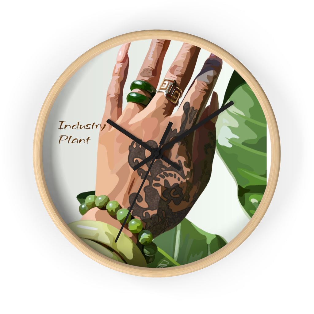 TATTED GREEN THUMB Wall Clock — Decorative Plant Parent Gift Fine Art Print Clock for Office & Study by Industry Plant
