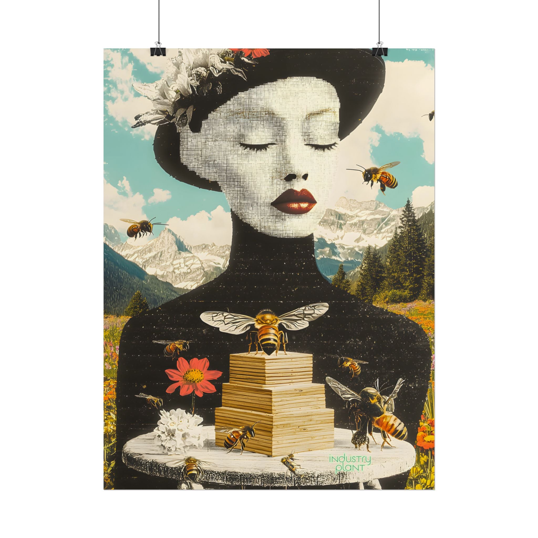 BEE STING LIPS BAE Fine Art Poster — Surreal Bee Lady Fine Art Print by INDUSTRY PLANT @AutoPaybump