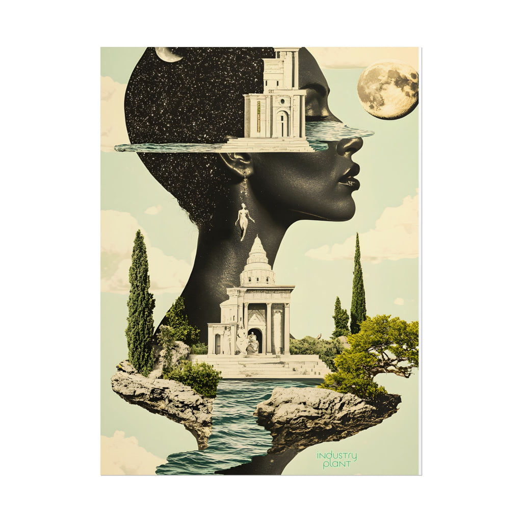 THE FUTURE IS FEMME Surreal Afro Futuristic Beautiful Black Muse Fine Art Poster — Floating Black Goddess Temple Fine Art Print by INDUSTRY PLANT @AutoPaybump