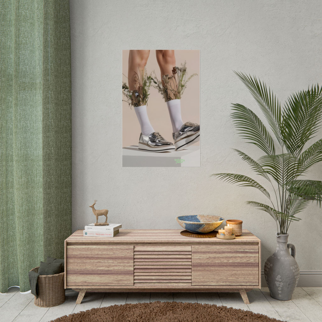 ALWAYS RUNNING ON PLANT POWER Fine Art Poster - Silver Platform Shoes with Floral Socks Sneaker core Fine Art Photography Print by INDUSTRY PLANT @AutoPaybump