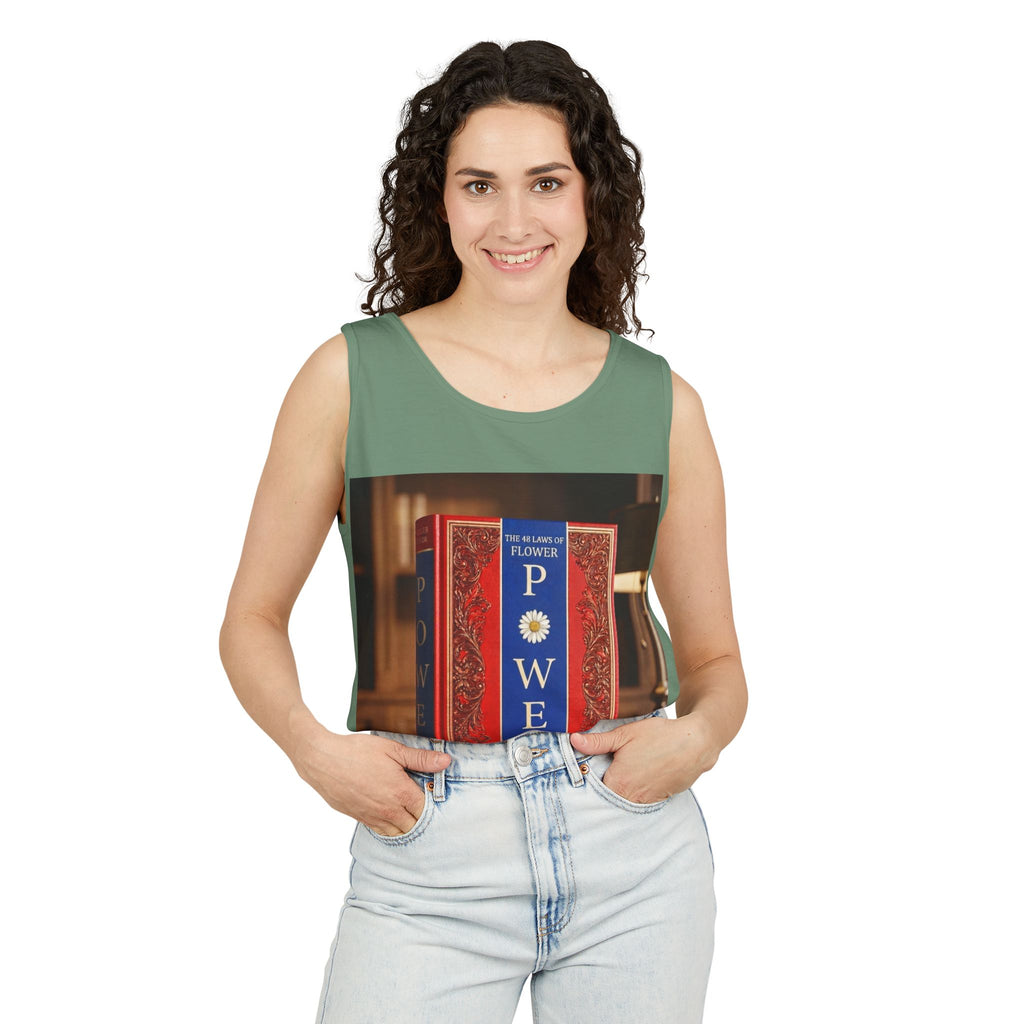 48 LAWS of FLOWER POWER Tank Top — Vintage 'Flower Power' Book Cover Graphic by Industry Plant