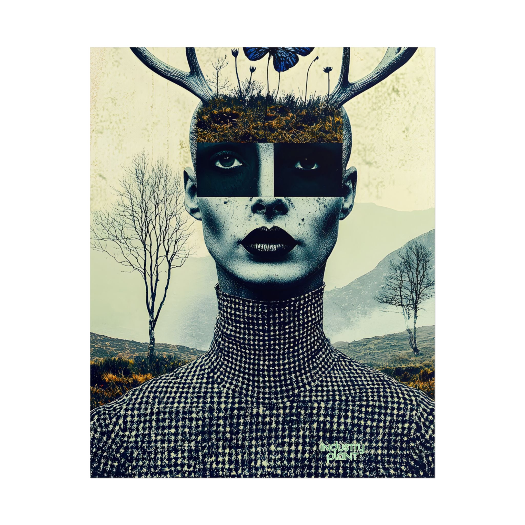 WOOD FAIRY FACE CARD Surreal Androgenous Deer Woman Fine Art Poster — Vintage Collage Fine Art Print by INDUSTRY PLANT @AutoPaybump