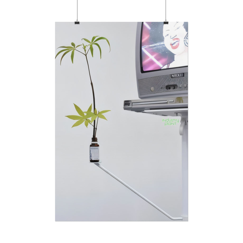 WEED TV Minimalist Cannabis Plant & Retro TV Fine Art Poster — Modern Vaporwave Wall Art by INDUSTRY PLANT @AutoPaybump