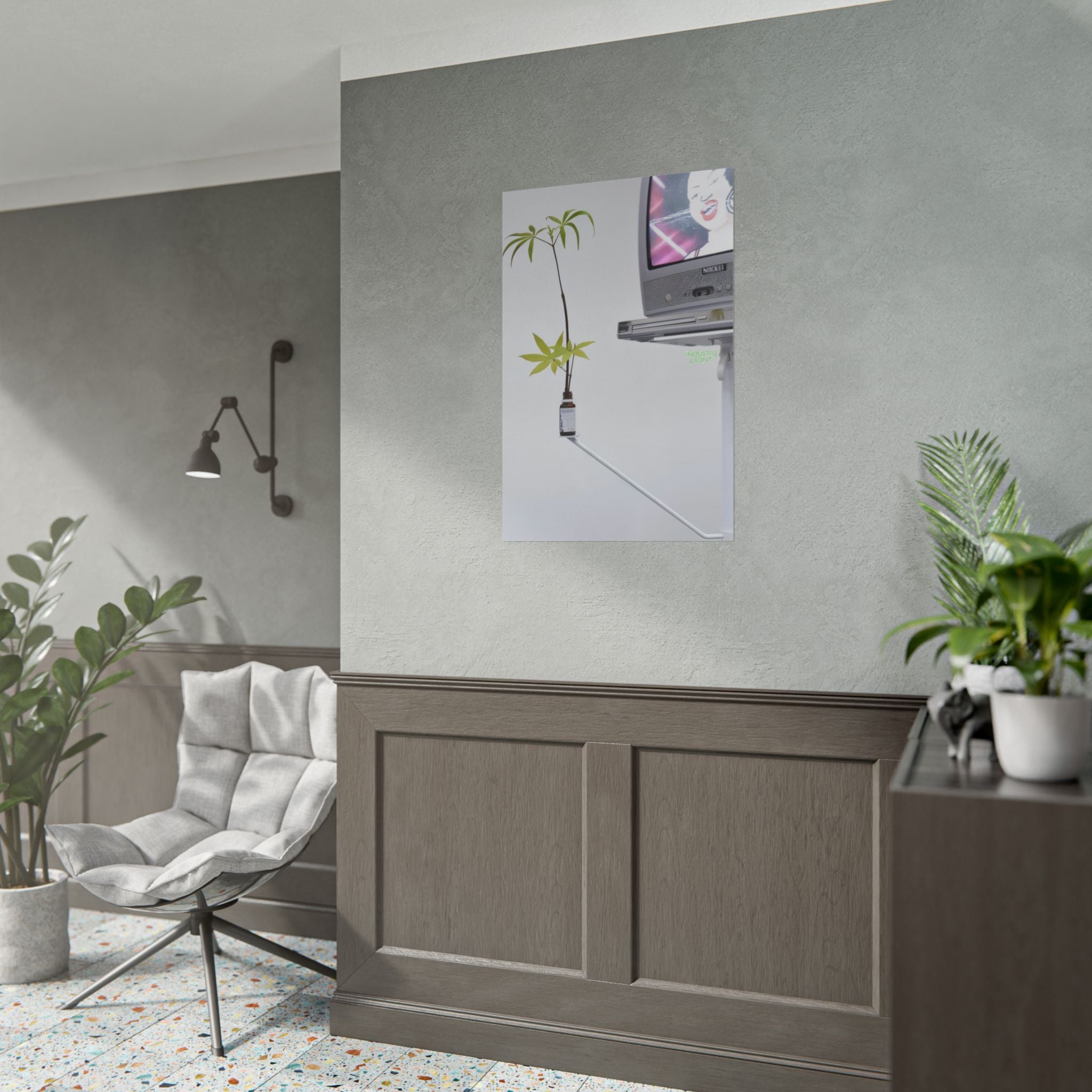 WEED TV Minimalist Cannabis Plant & Retro TV Fine Art Poster — Modern Vaporwave Wall Art by INDUSTRY PLANT @AutoPaybump