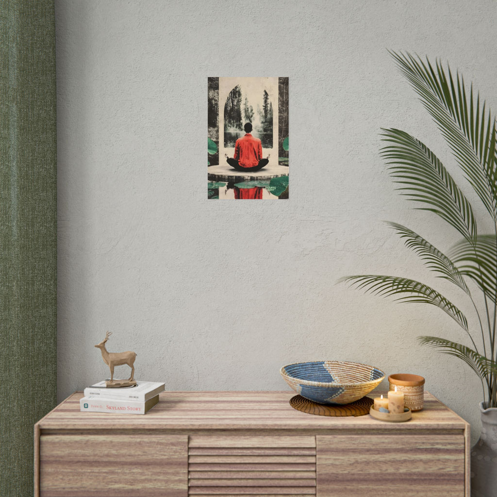 IMMERSIVE NATURE THERAPY Meditation Fine Art Poster — Red Jacket Seated Yogi, Nature Reflection Wall Fine Art by INDUSTRY PLANT @Autopaybump