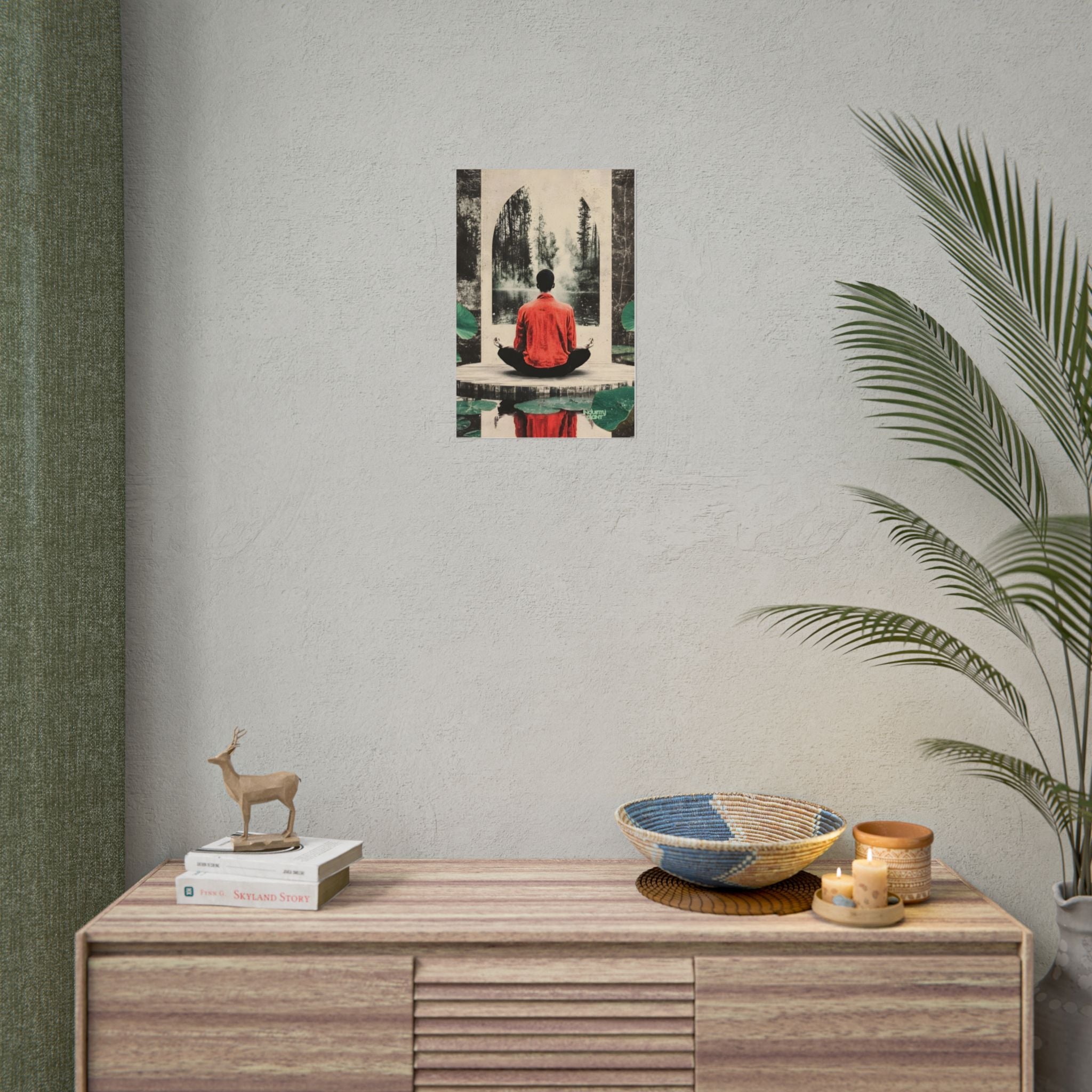 IMMERSIVE NATURE THERAPY Meditation Fine Art Poster — Red Jacket Seated Yogi, Nature Reflection Wall Fine Art by INDUSTRY PLANT @Autopaybump