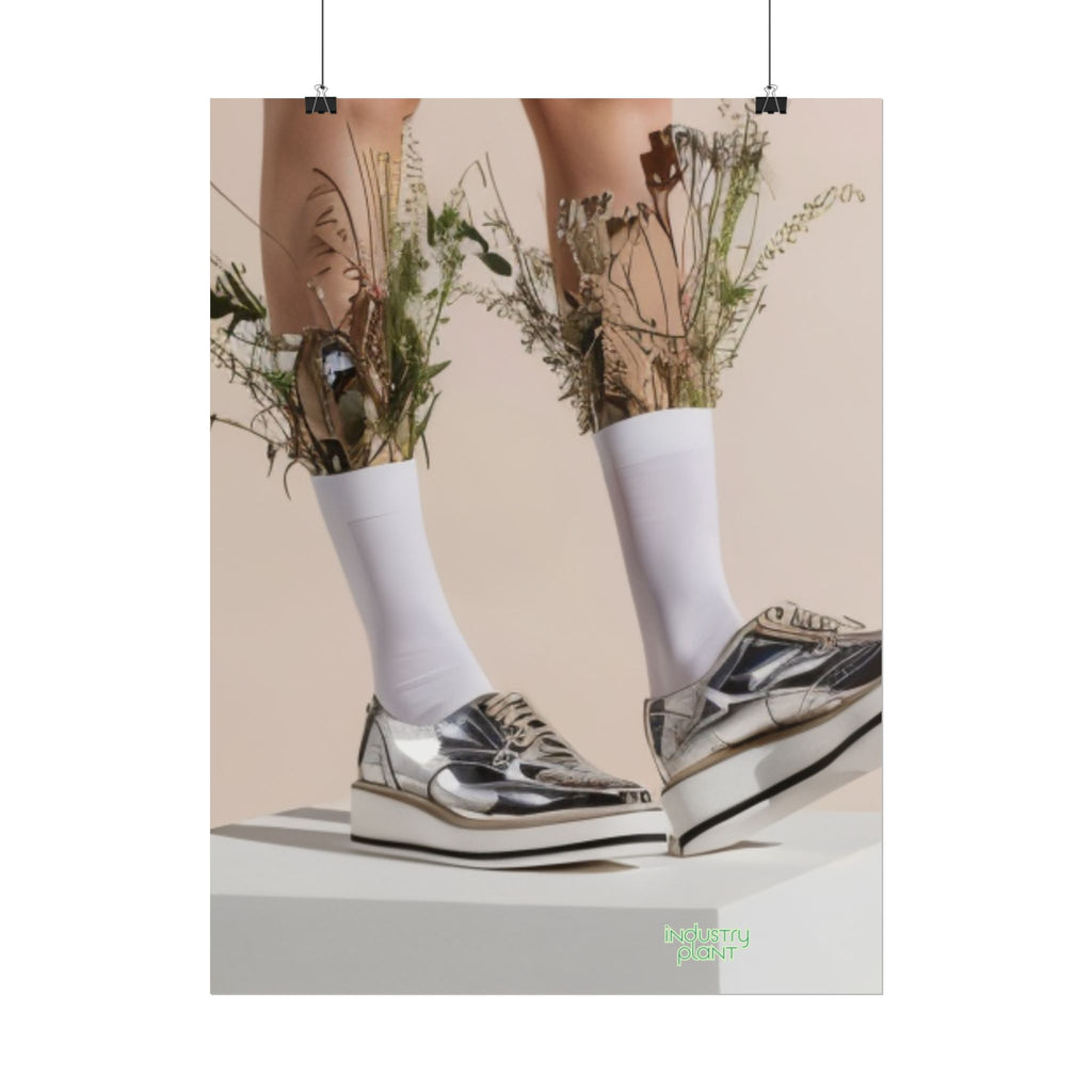 ALWAYS RUNNING ON PLANT POWER Fine Art Poster - Silver Platform Shoes with Floral Socks Sneaker core Fine Art Photography Print by INDUSTRY PLANT @AutoPaybump