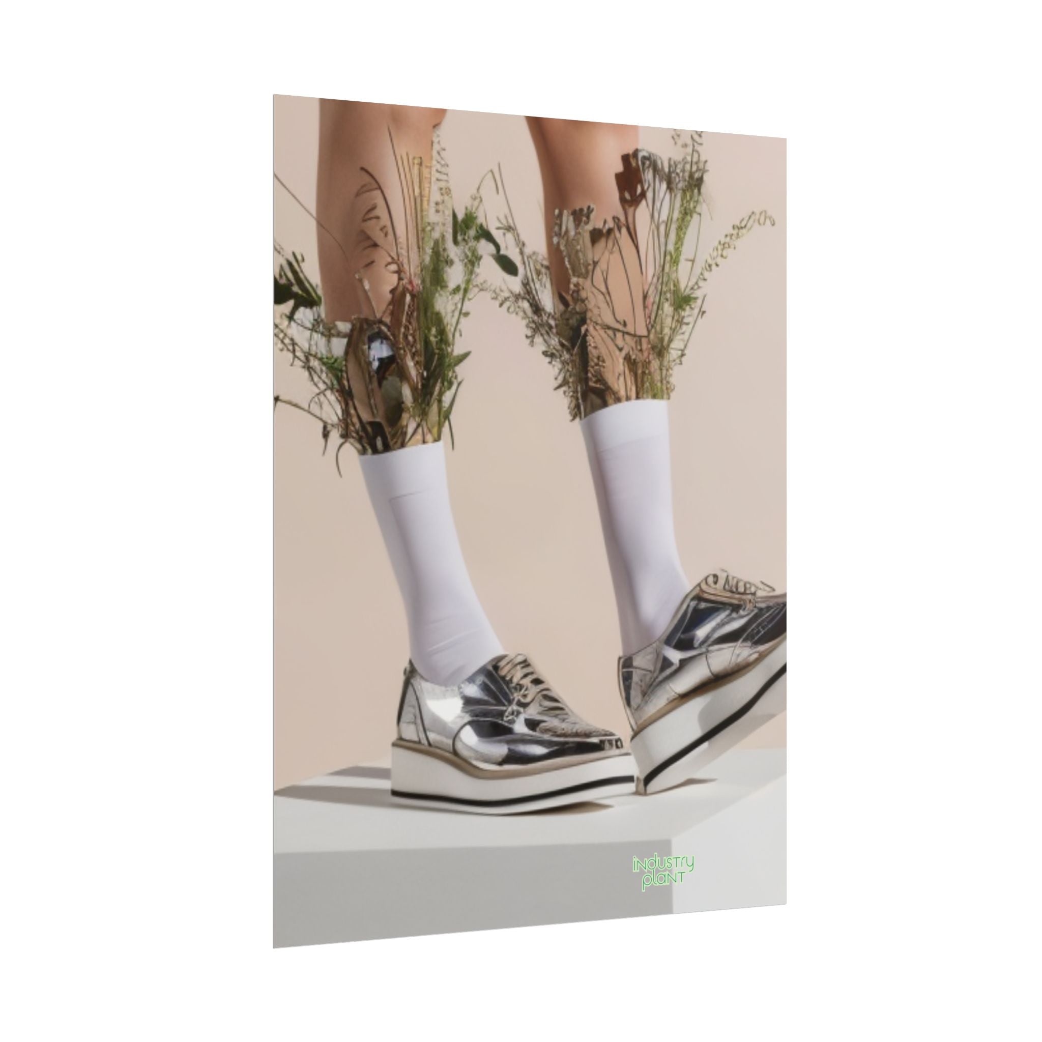 ALWAYS RUNNING ON PLANT POWER Fine Art Poster - Silver Platform Shoes with Floral Socks Sneaker core Fine Art Photography Print by INDUSTRY PLANT @AutoPaybump