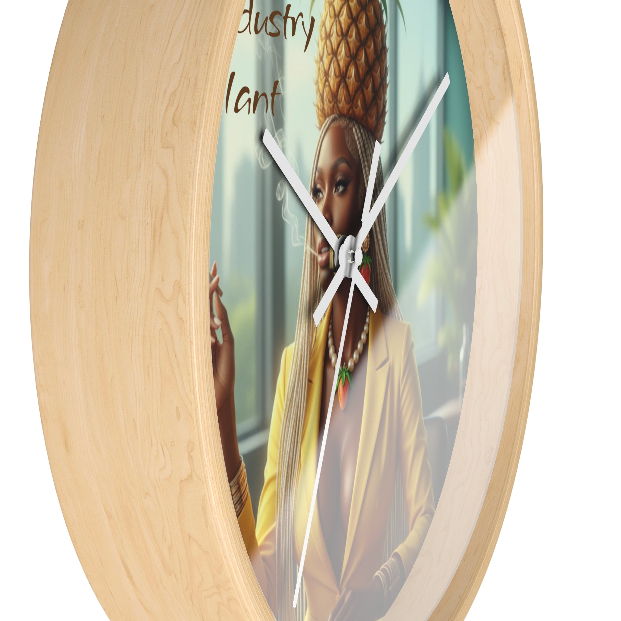OSHUN EXHALES Wall Clock — Decorative Beautiful Black Female Cannabis Smoker Fine Art Print Clock for Office & Study by Industry Plant