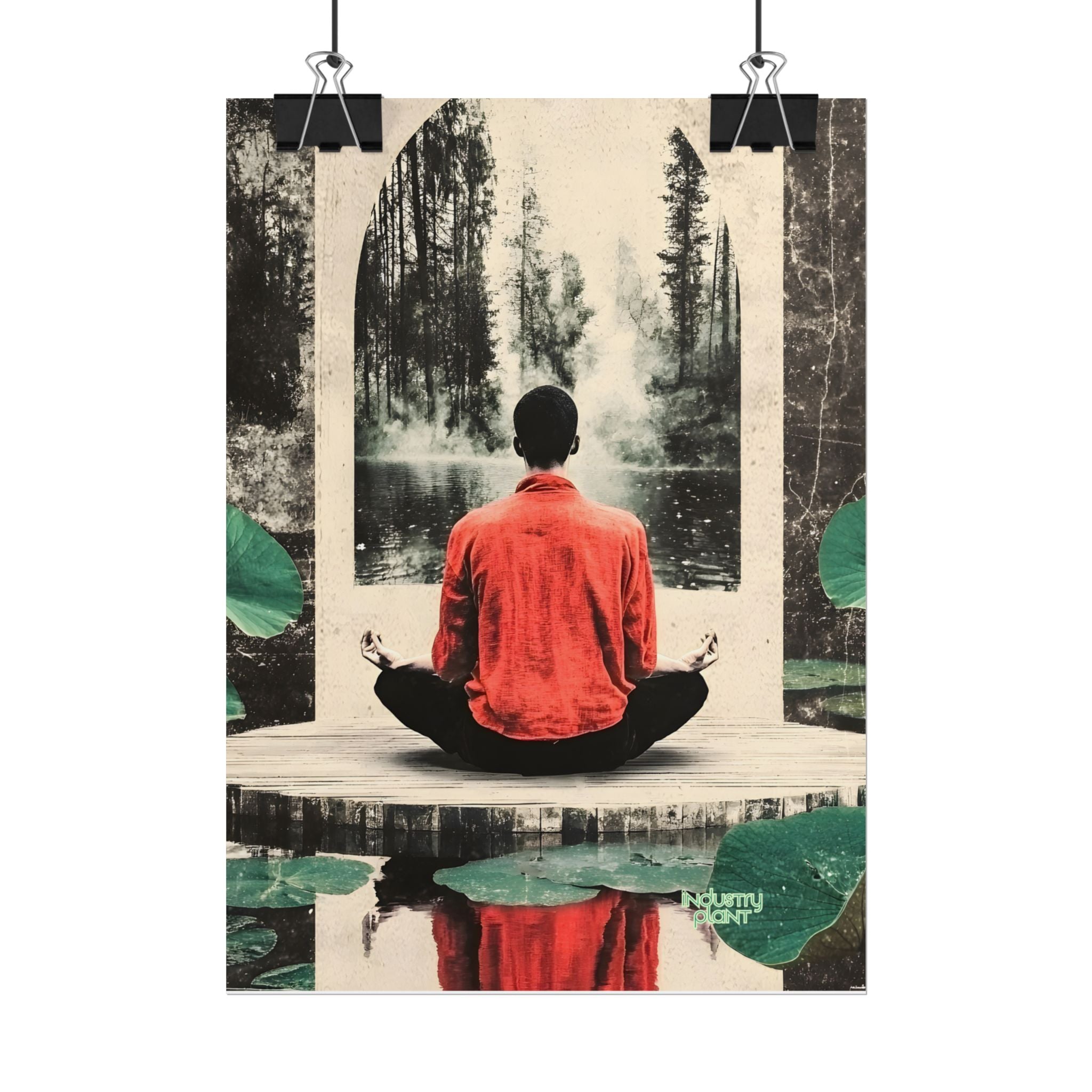 IMMERSIVE NATURE THERAPY Meditation Fine Art Poster — Red Jacket Seated Yogi, Nature Reflection Wall Fine Art by INDUSTRY PLANT @Autopaybump