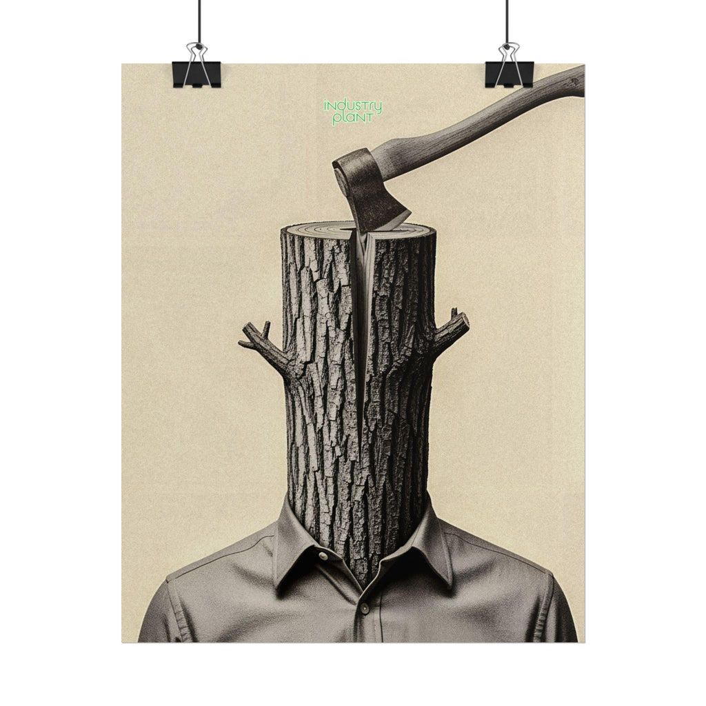 THE CORPORATE CHOPPING BLOCK Surreal Wood-Head Fine Art Poster - Axe Chop Fine Art Art Print by INDUSTRY PLANT @AutoPaybump
