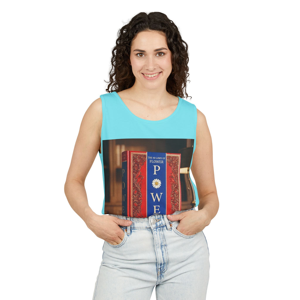 48 LAWS of FLOWER POWER Tank Top — Vintage 'Flower Power' Book Cover Graphic by Industry Plant