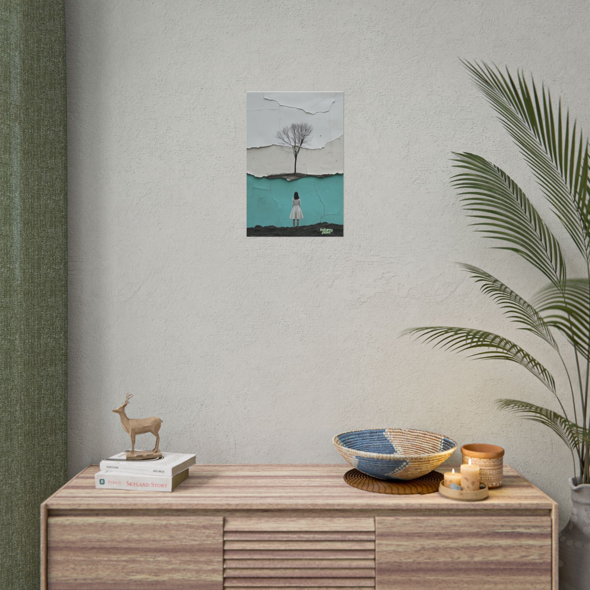 BRANCHING OFF ON MY OWN Surreal Manic Pixie Girl Fine Art Poster - Minimalist Tree & Torn Wall Fine Art by INDUSTRY PLANT @AutoPaybump