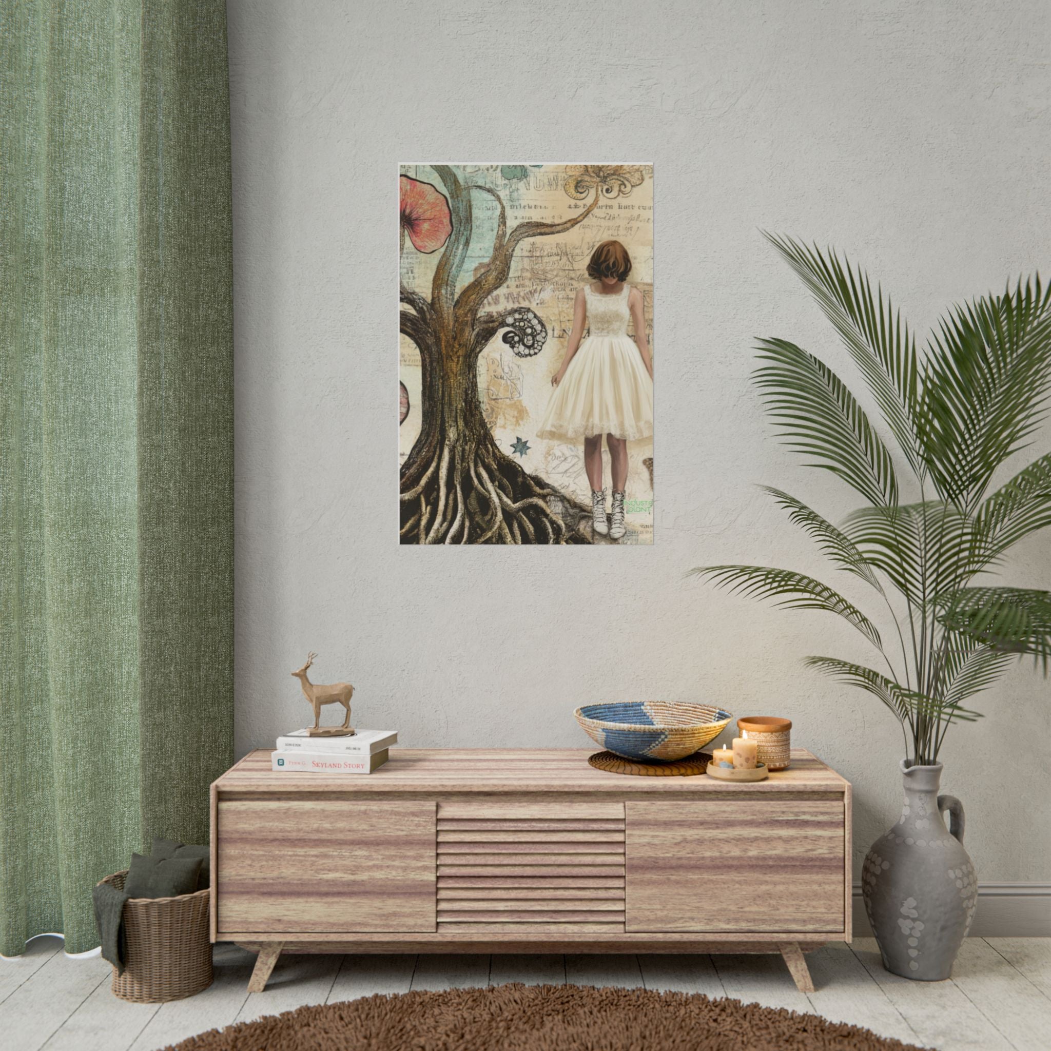 A TREE TREATY NEGOTIATION STAND OFF Fine Art Poster — Vintage Girl & Whimsical Tree Fine Art Print by INDUSTRY PLANT @AutoPaybump