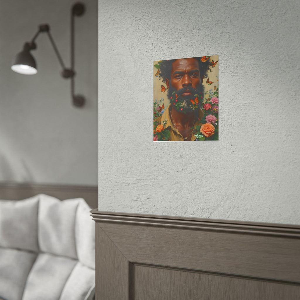 THE SPIRITUAL LANDSCAPER Fine Art Poster — Portrait of Man with Floral Beard and Butterflies, Botanical Fine Art Print by INDUSTRY PLANT @AutoPaybump