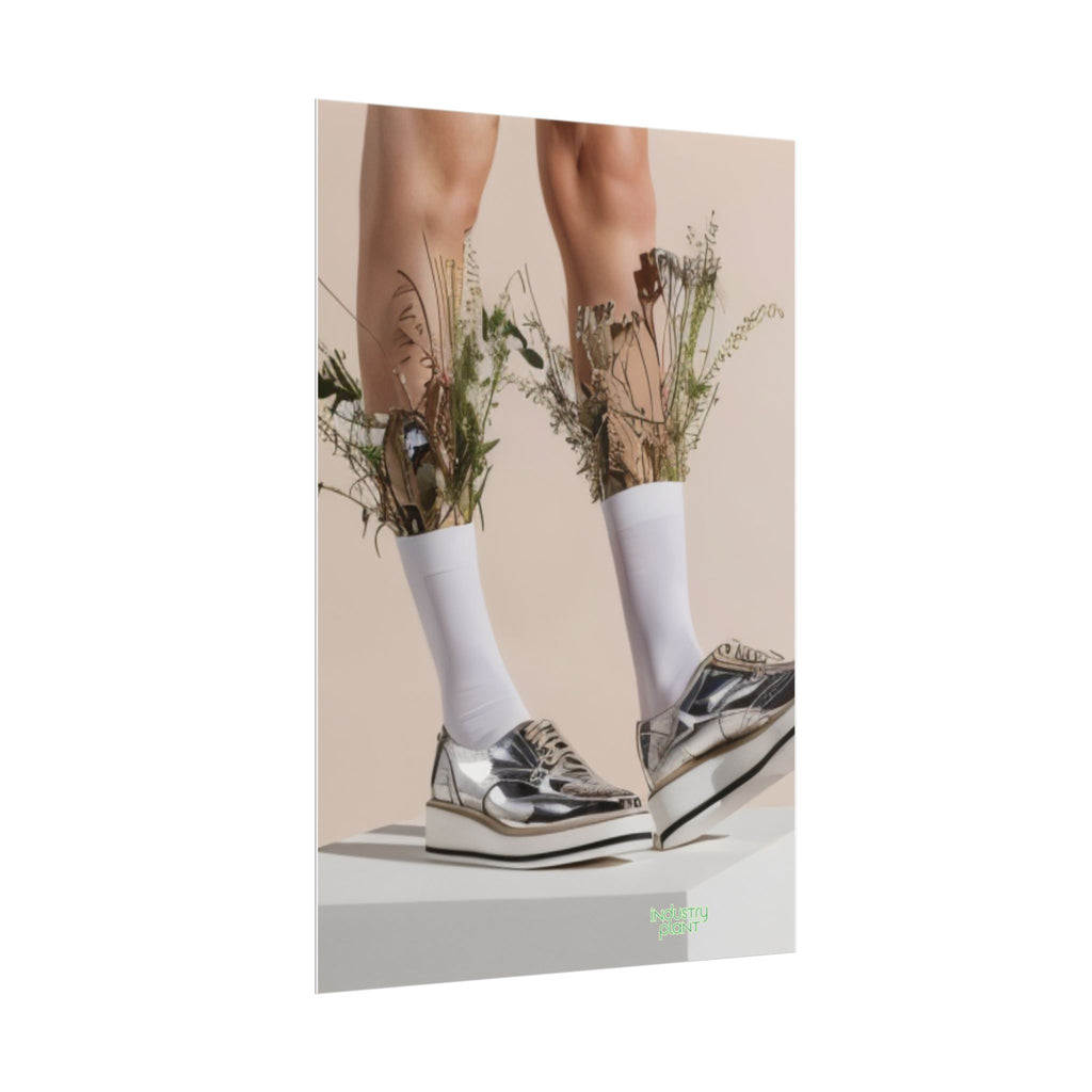 ALWAYS RUNNING ON PLANT POWER Fine Art Poster - Silver Platform Shoes with Floral Socks Sneaker core Fine Art Photography Print by INDUSTRY PLANT @AutoPaybump