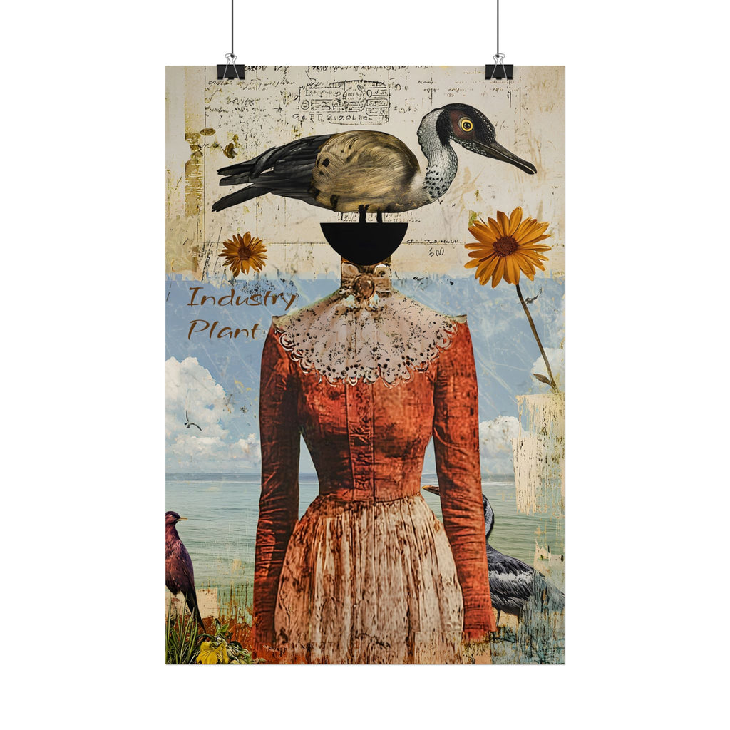 SHE CARRIES HER "BIRD-ENS" WELL Surreal Vintage Fine Art Collage Poster – Duck-Head Lady Wall Fine Art by INDUSTRY PLANT @AutoPaybump
