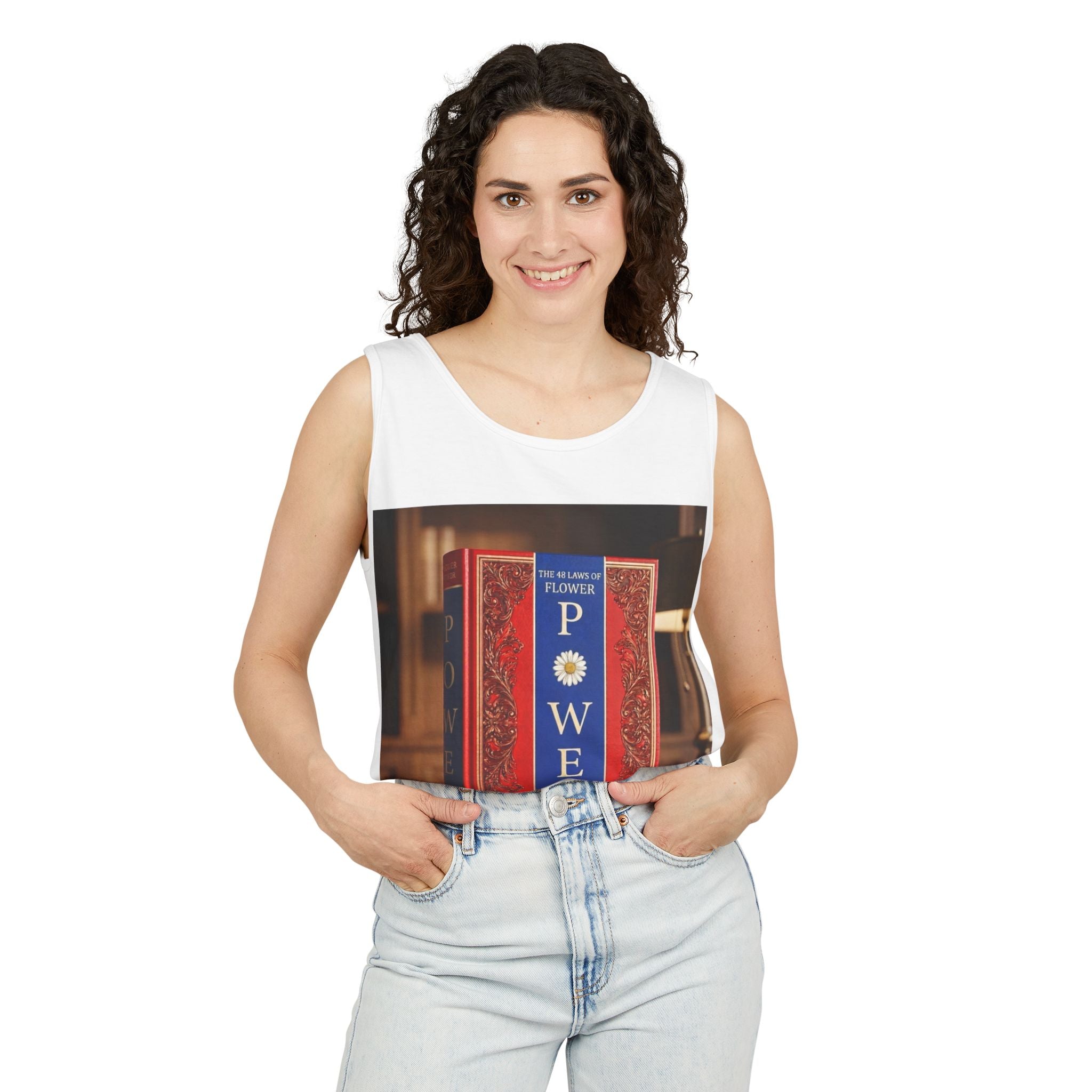 48 LAWS of FLOWER POWER Tank Top — Vintage 'Flower Power' Book Cover Graphic by Industry Plant