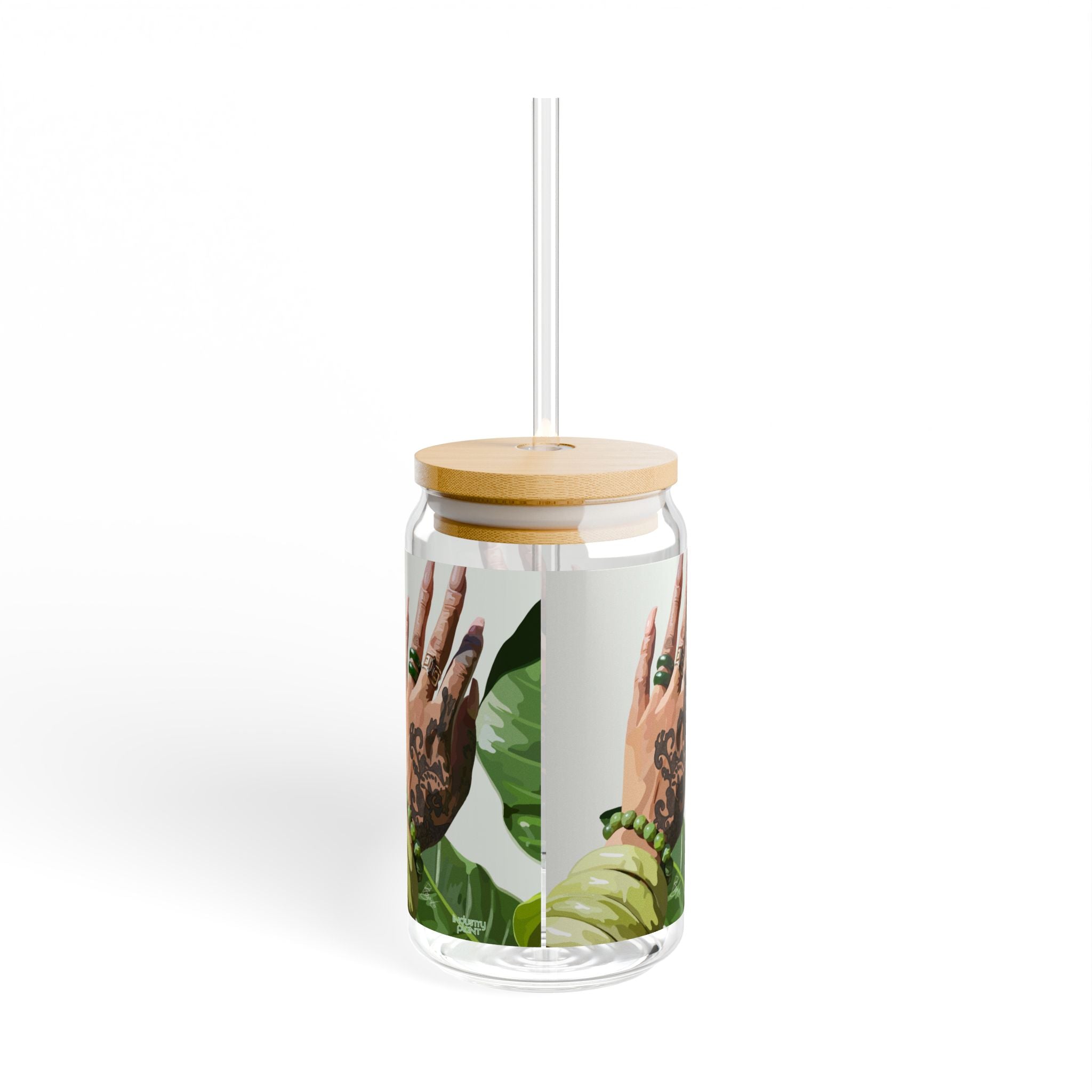 TATTED GREEN THUMB Stylish Bamboo Lid Sipper Glass - 16oz with Artistic Design by INDUSTRY PLANT @AutoPaybump