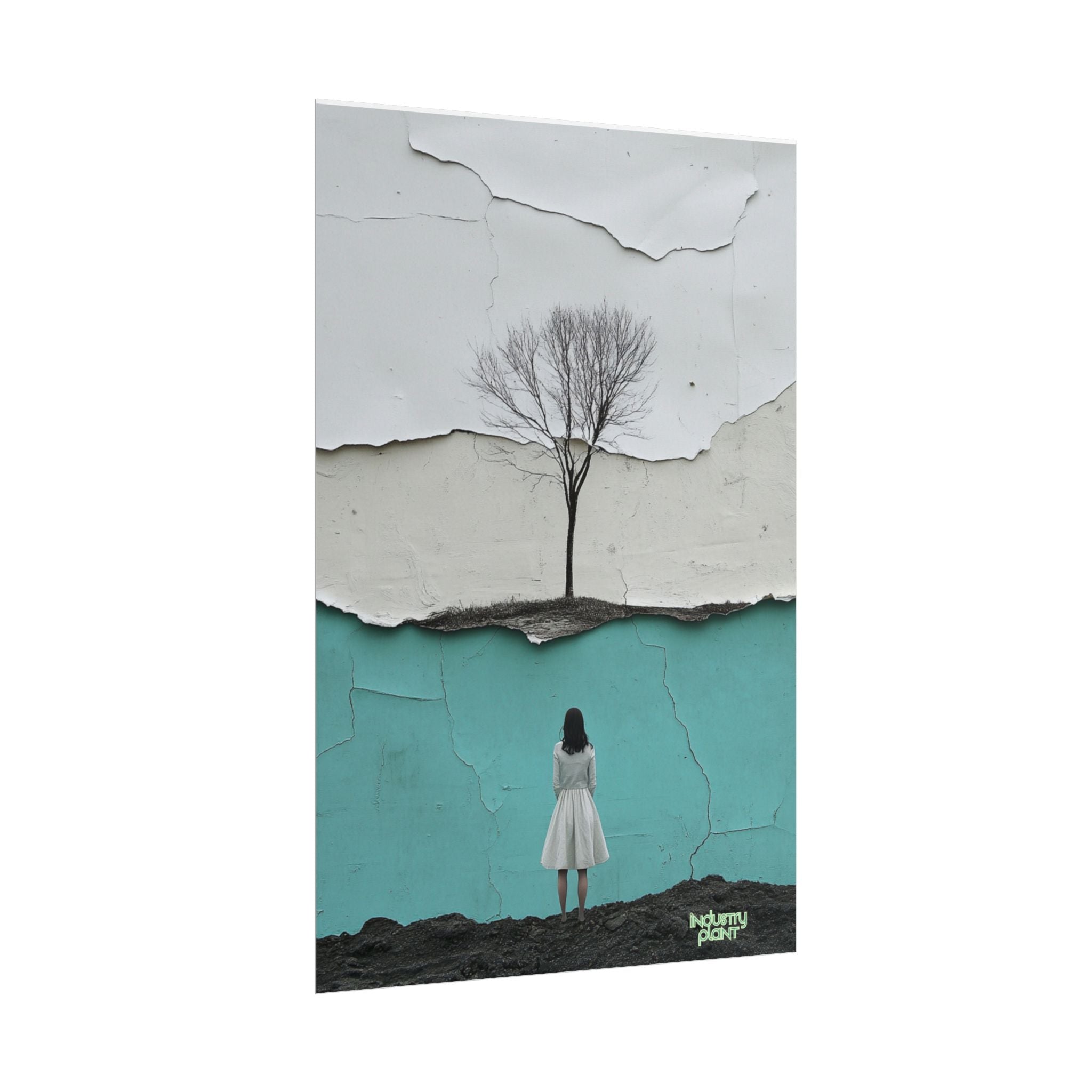 BRANCHING OFF ON MY OWN Surreal Manic Pixie Girl Fine Art Poster - Minimalist Tree & Torn Wall Fine Art by INDUSTRY PLANT @AutoPaybump