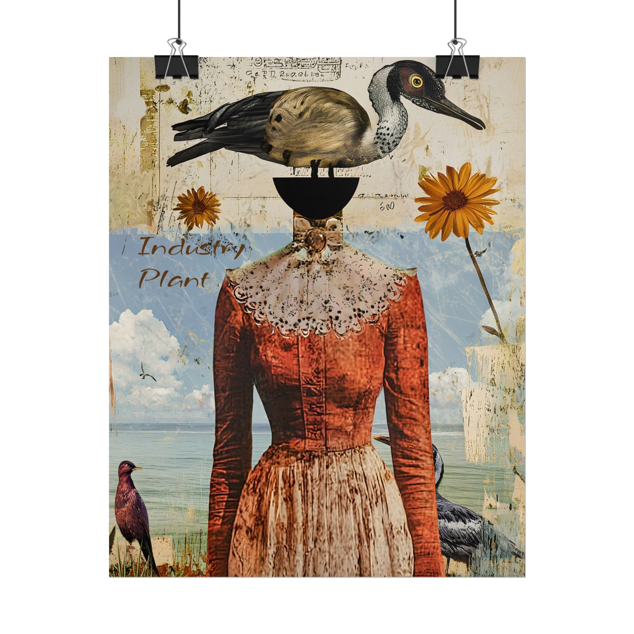 SHE CARRIES HER "BIRD-ENS" WELL Surreal Vintage Fine Art Collage Poster – Duck-Head Lady Wall Fine Art by INDUSTRY PLANT @AutoPaybump