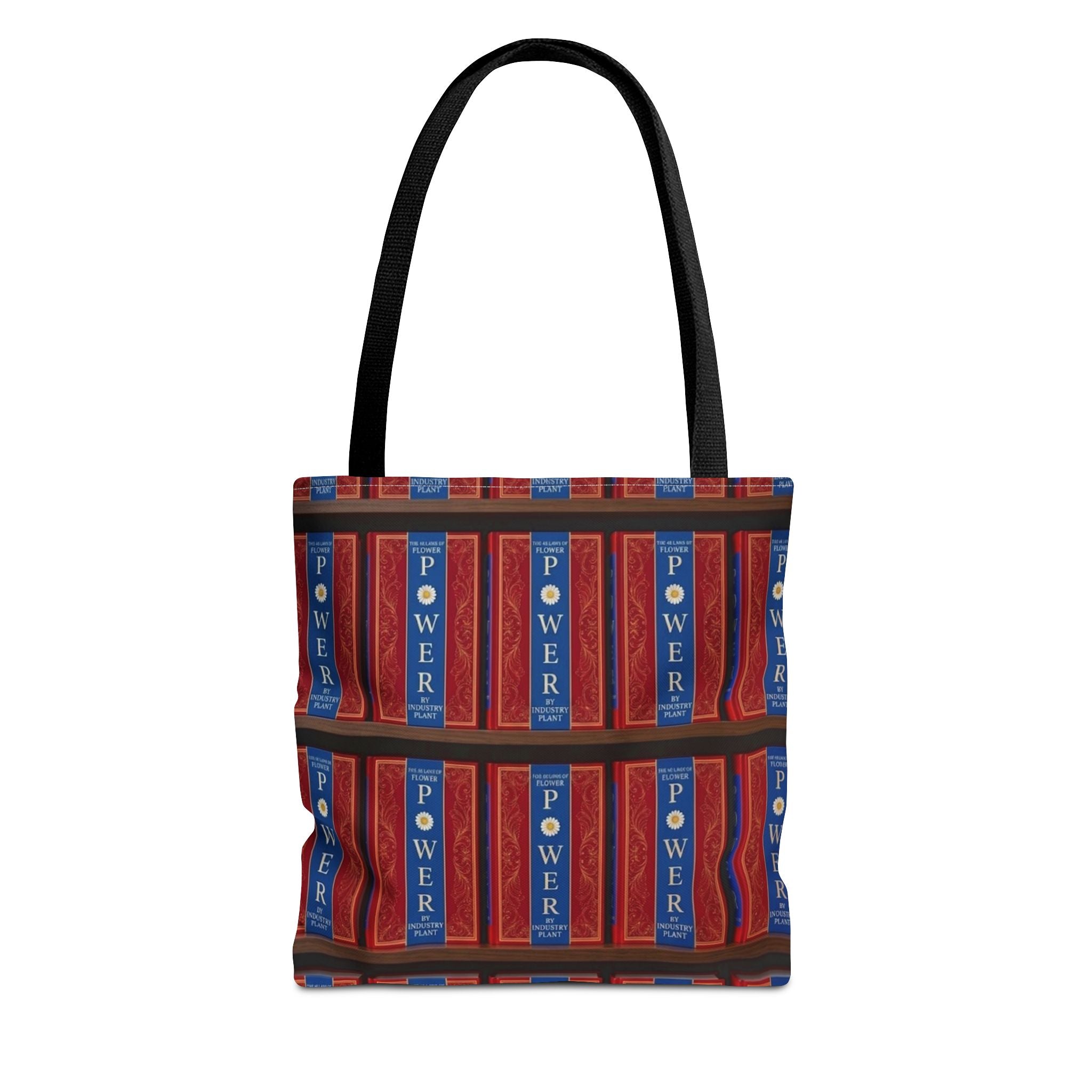48 LAWS of FLOWER POWER by INDUSTRY PLANT Tote Bag — Vintage Library Pattern AOP Bookstore Tote by INDUSTRY PLANT