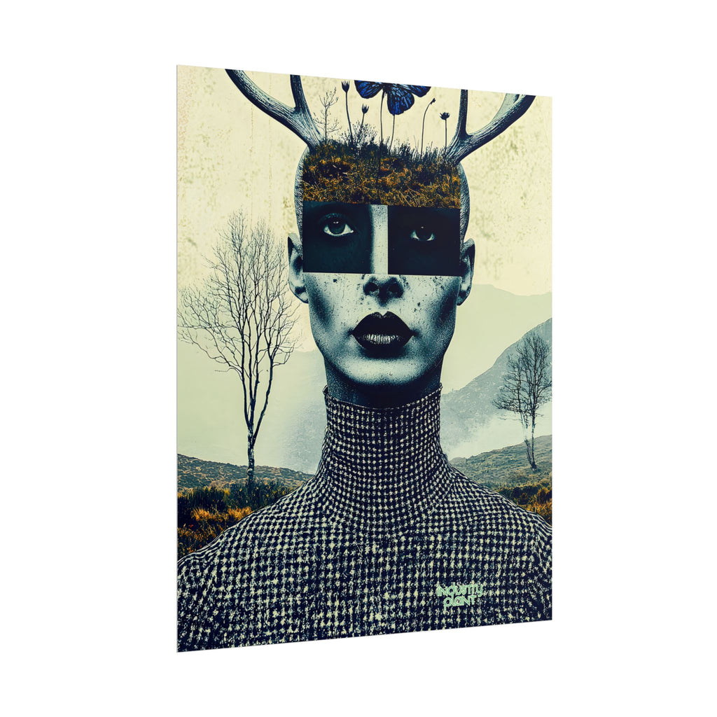 WOOD FAIRY FACE CARD Surreal Androgenous Deer Woman Fine Art Poster — Vintage Collage Fine Art Print by INDUSTRY PLANT @AutoPaybump
