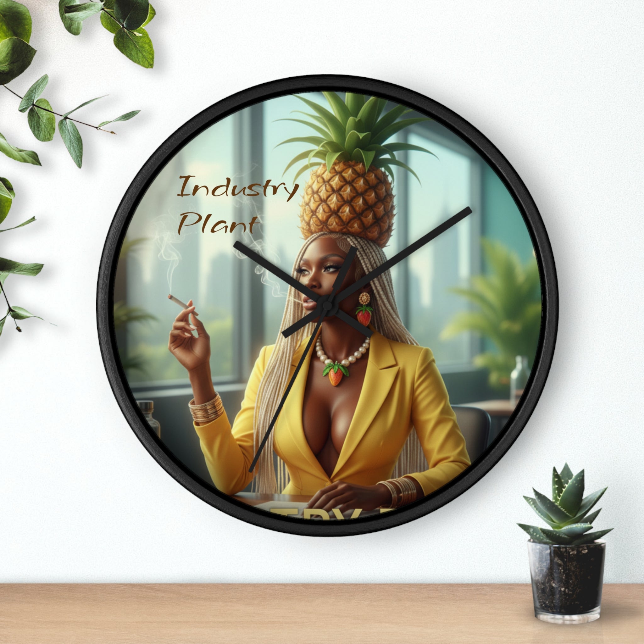OSHUN EXHALES Wall Clock — Decorative Beautiful Black Female Cannabis Smoker Fine Art Print Clock for Office & Study by Industry Plant