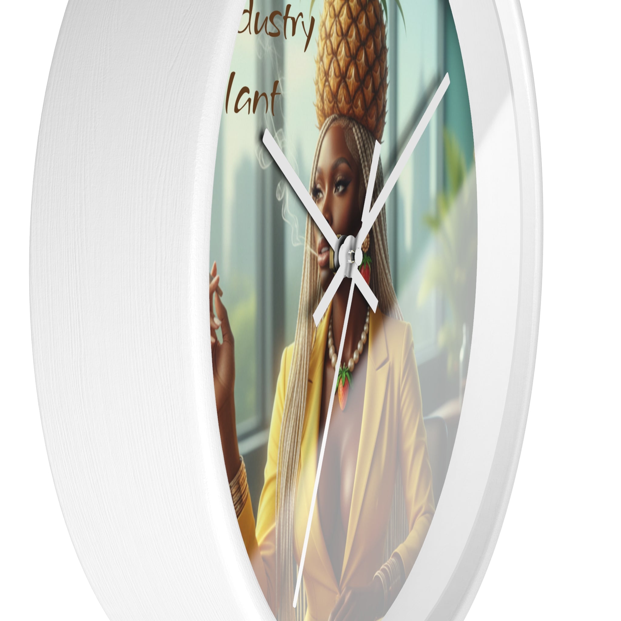 OSHUN EXHALES Wall Clock — Decorative Beautiful Black Female Cannabis Smoker Fine Art Print Clock for Office & Study by Industry Plant