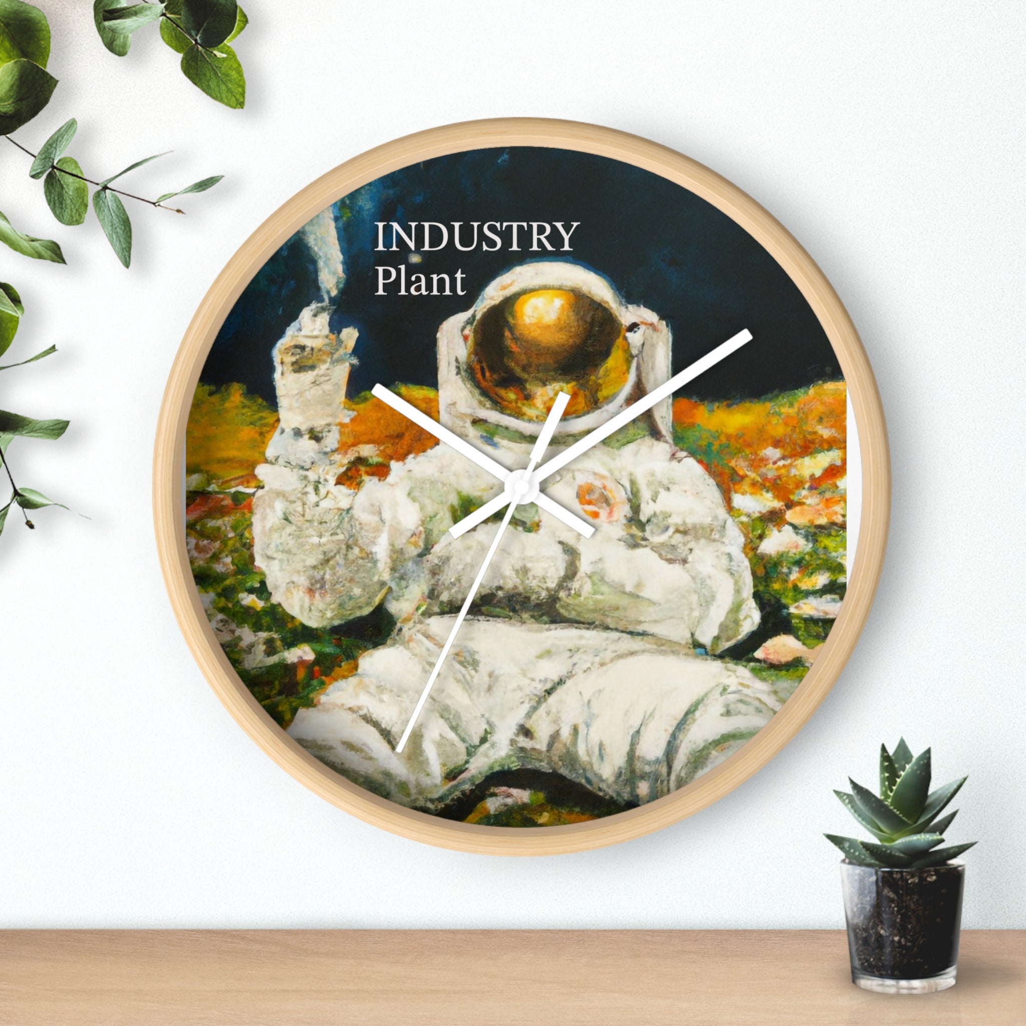 ASTRO STONER Wall Clock — Decorative BOTANICAL ASTRONAUT THEMED Pattern Clock for Office & Study by Industry Plant