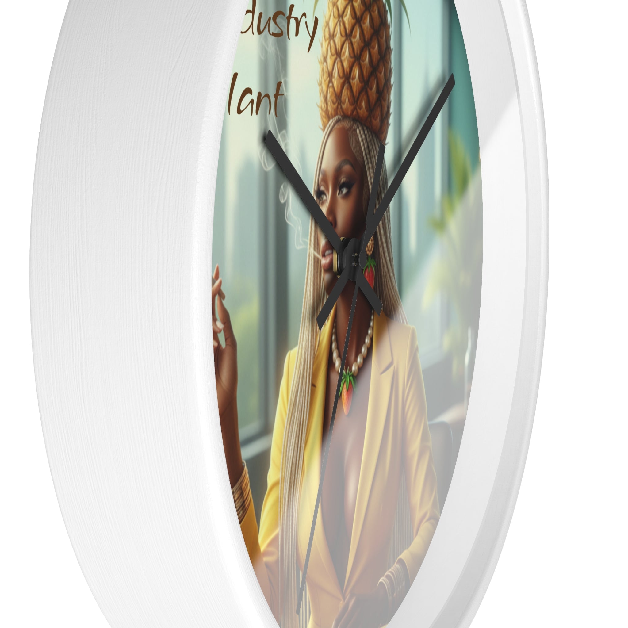 OSHUN EXHALES Wall Clock — Decorative Beautiful Black Female Cannabis Smoker Fine Art Print Clock for Office & Study by Industry Plant