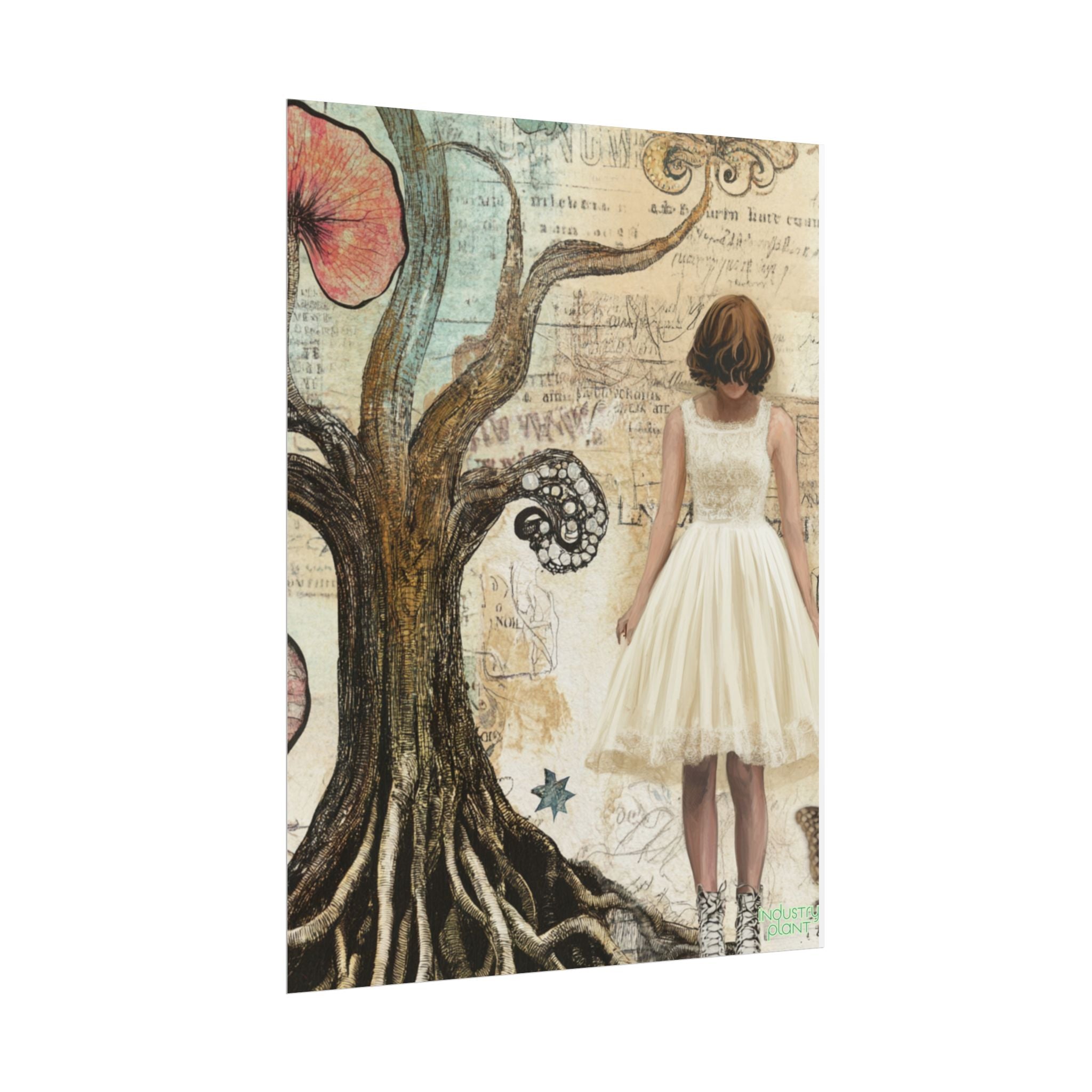 A TREE TREATY NEGOTIATION STAND OFF Fine Art Poster — Vintage Girl & Whimsical Tree Fine Art Print by INDUSTRY PLANT @AutoPaybump