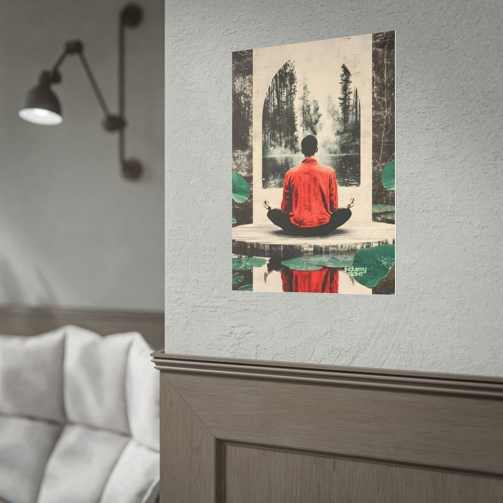 IMMERSIVE NATURE THERAPY Meditation Fine Art Poster — Red Jacket Seated Yogi, Nature Reflection Wall Fine Art by INDUSTRY PLANT @Autopaybump