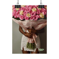 XOXO MS. BLOOMINGDALES PINK FINE Floral Bouquet Fine Art Poster — Woman Holding Pink & Cream Roses (Vertical Floral Wall Art) by INDUSTRY PLANT @AutoPaybump