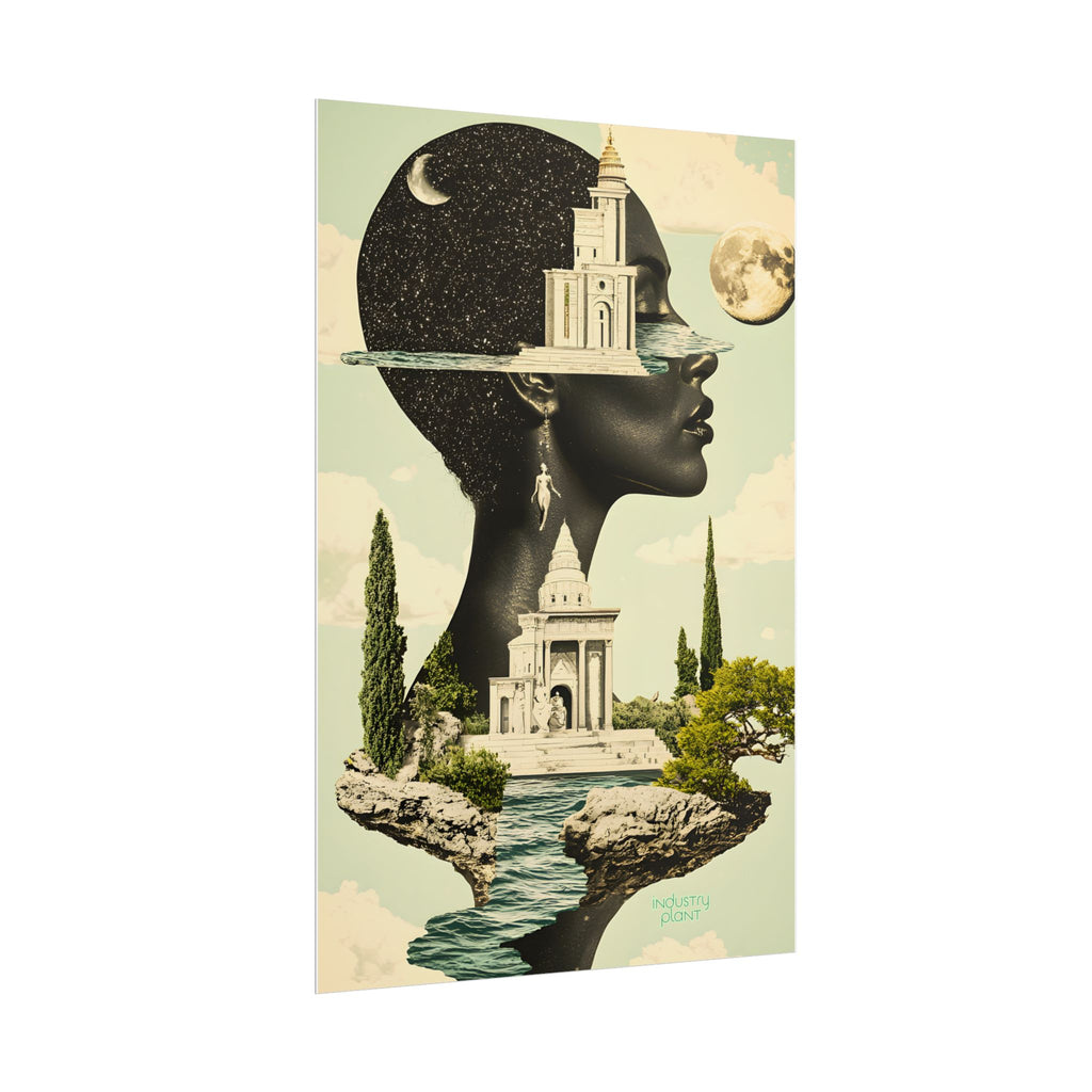 THE FUTURE IS FEMME Surreal Afro Futuristic Beautiful Black Muse Fine Art Poster — Floating Black Goddess Temple Fine Art Print by INDUSTRY PLANT @AutoPaybump