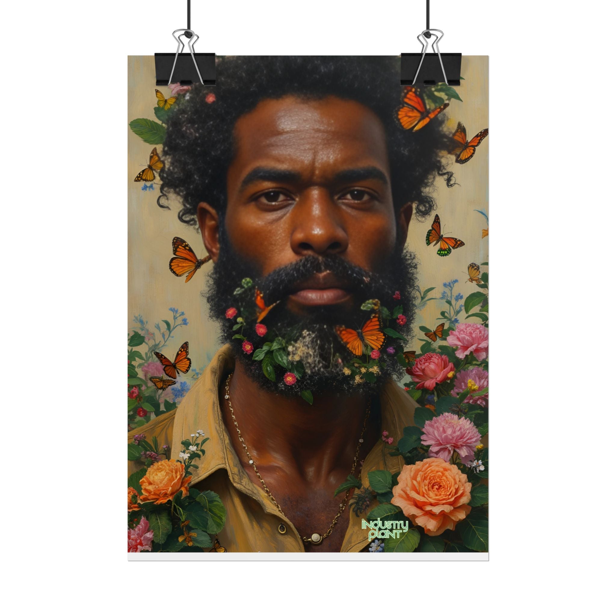 THE SPIRITUAL LANDSCAPER Fine Art Poster — Portrait of Man with Floral Beard and Butterflies, Botanical Fine Art Print by INDUSTRY PLANT @AutoPaybump
