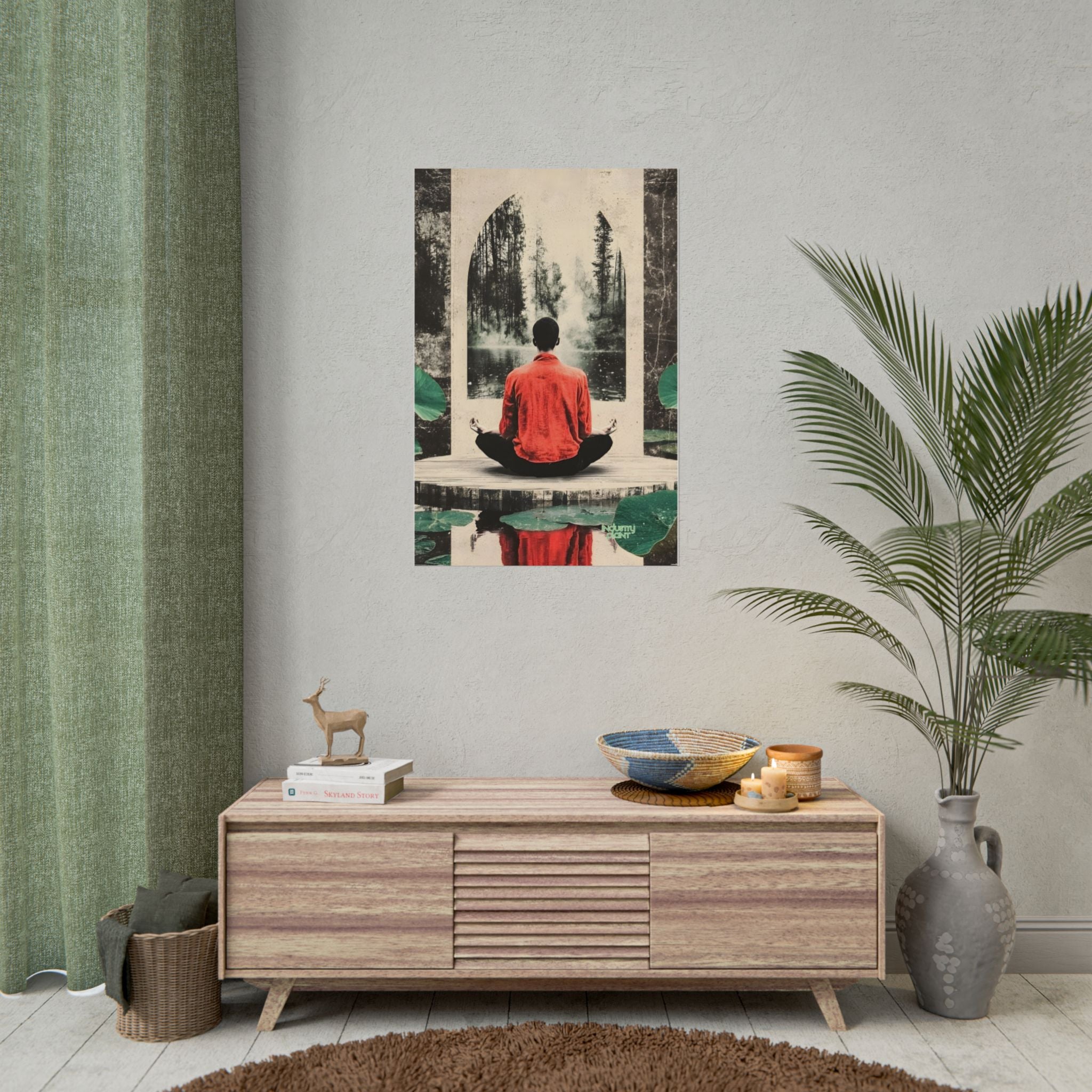 IMMERSIVE NATURE THERAPY Meditation Fine Art Poster — Red Jacket Seated Yogi, Nature Reflection Wall Fine Art by INDUSTRY PLANT @Autopaybump