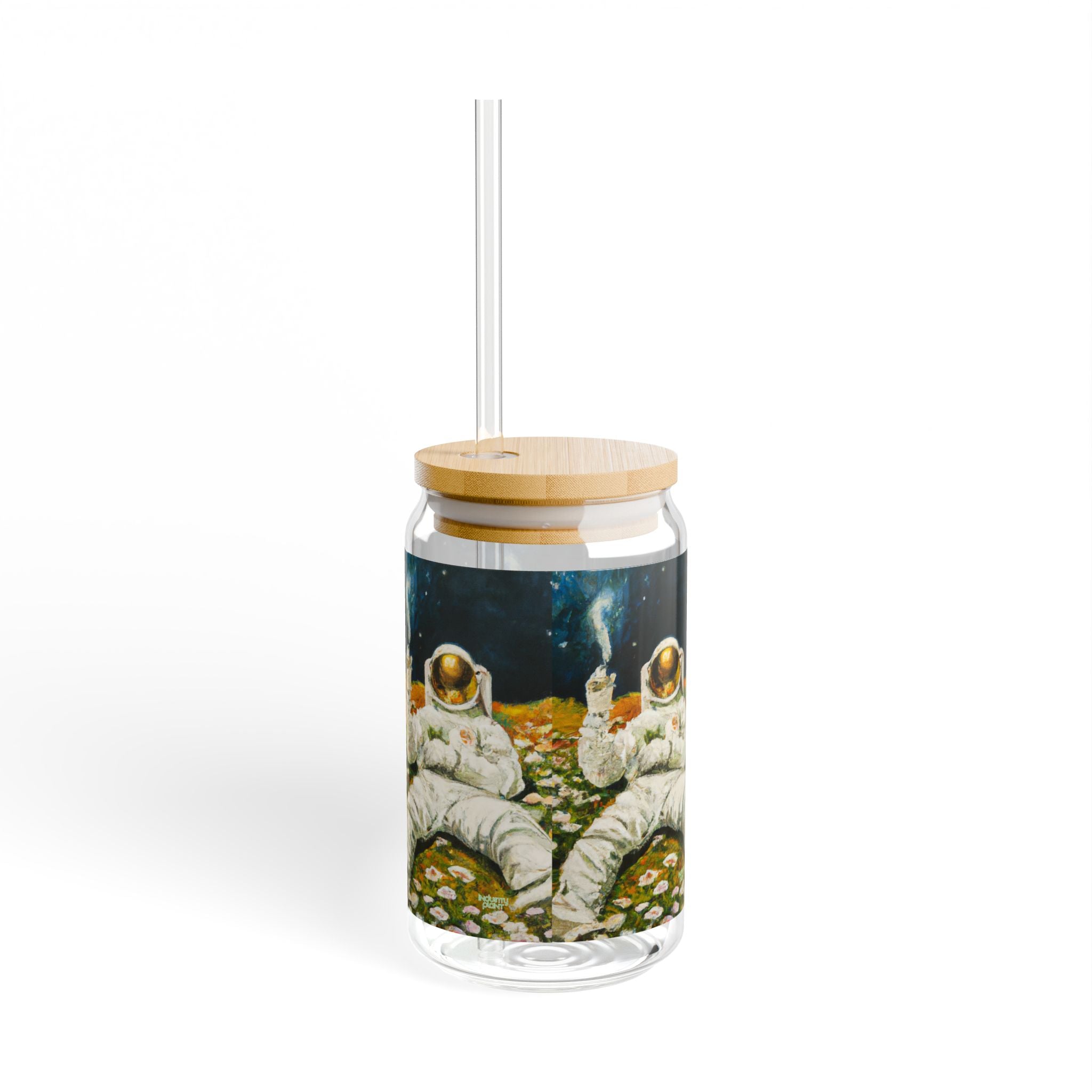 ASTRO STONER Stylish Bamboo Lid Sipper Glass - 16oz with Artistic Design by INDUSTRY PLANT @AutoPaybump