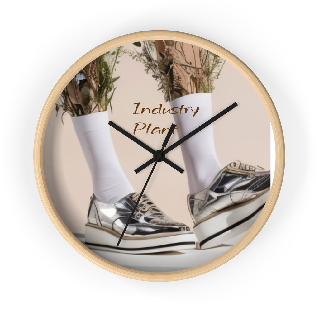 ALWAYS RUNNING ON PLANT POWER Wall Clock — Decorative BOTANICAL SNEAKER THEMED Pattern Clock for Office & Study by Industry Plant
