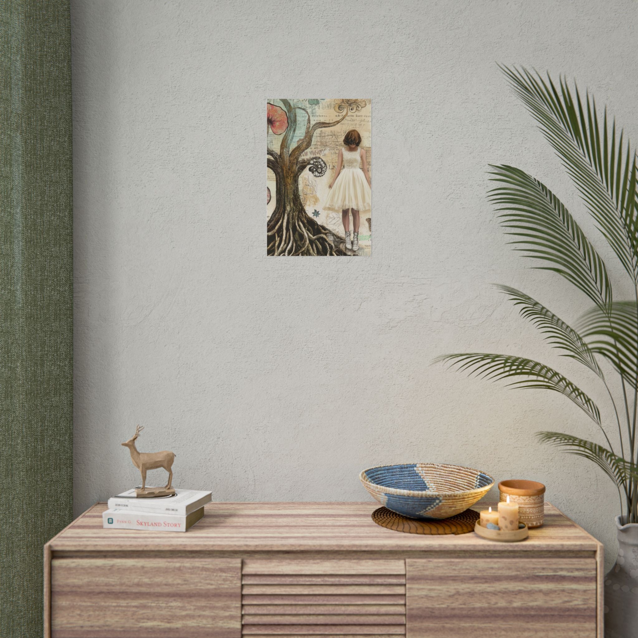 A TREE TREATY NEGOTIATION STAND OFF Fine Art Poster — Vintage Girl & Whimsical Tree Fine Art Print by INDUSTRY PLANT @AutoPaybump