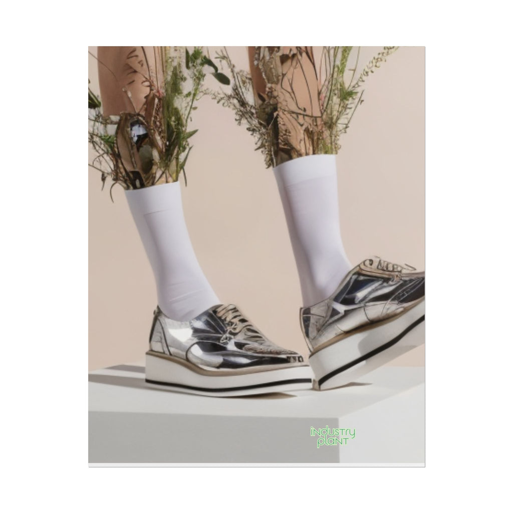 ALWAYS RUNNING ON PLANT POWER Fine Art Poster - Silver Platform Shoes with Floral Socks Sneaker core Fine Art Photography Print by INDUSTRY PLANT @AutoPaybump