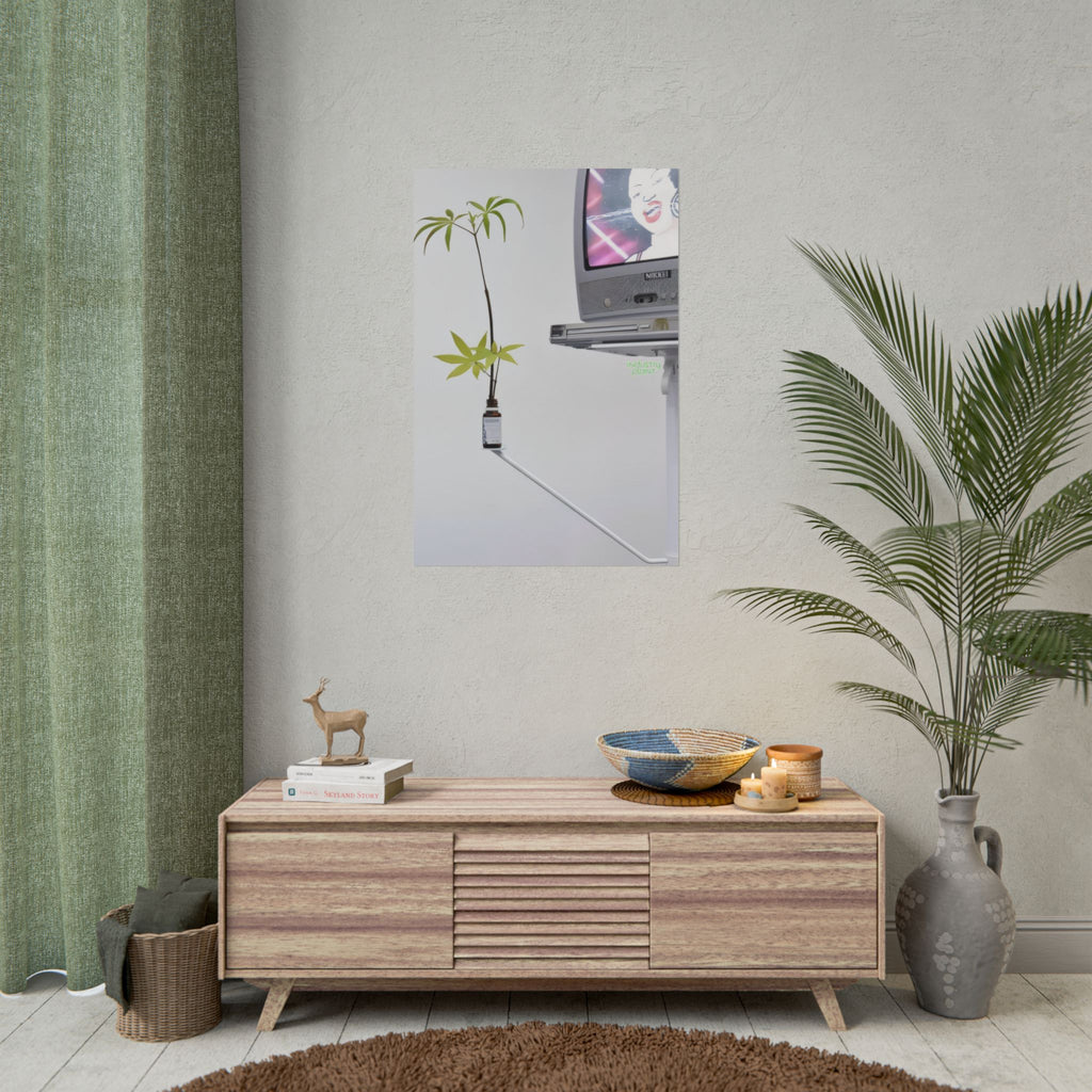 WEED TV Minimalist Cannabis Plant & Retro TV Fine Art Poster — Modern Vaporwave Wall Art by INDUSTRY PLANT @AutoPaybump