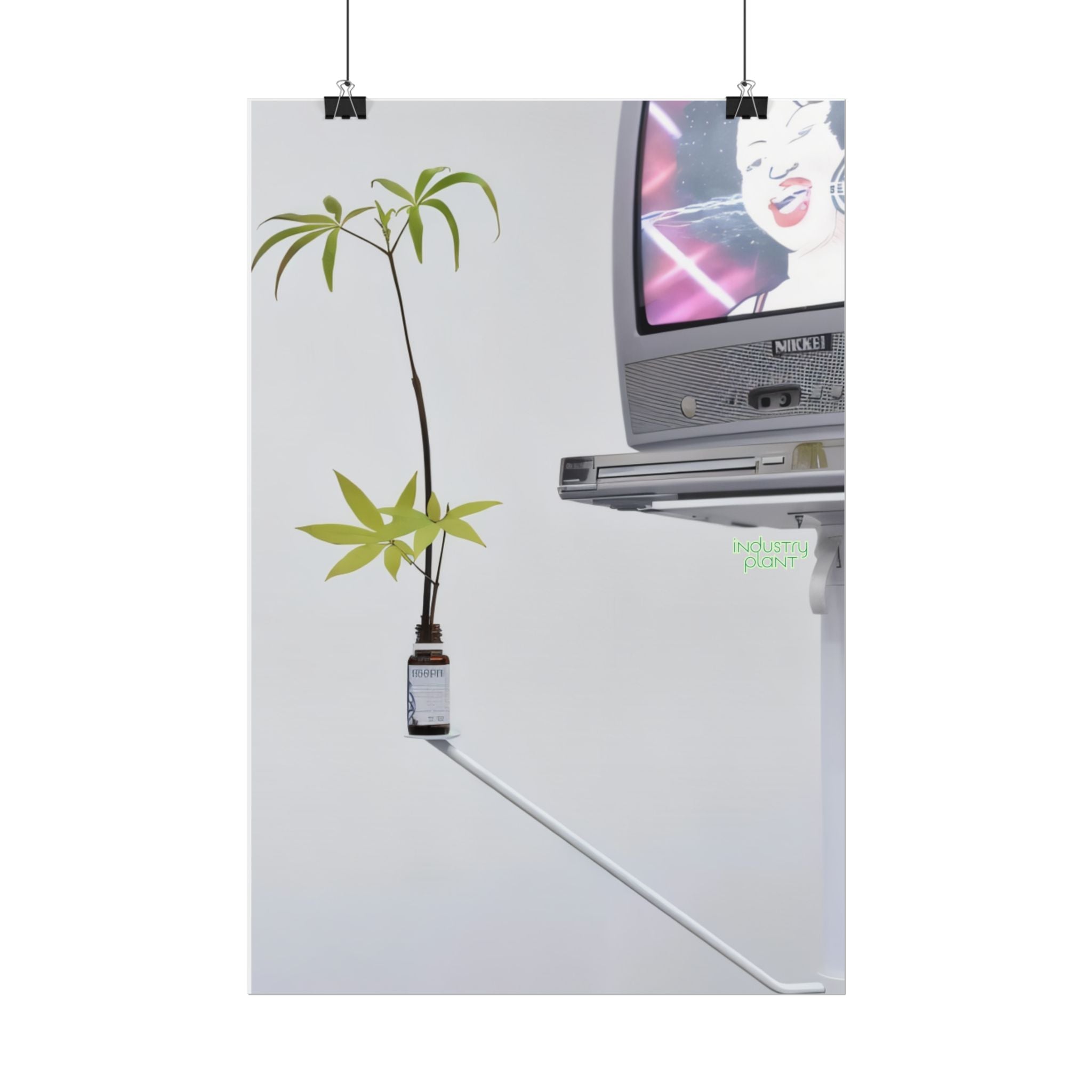 WEED TV Minimalist Cannabis Plant & Retro TV Fine Art Poster — Modern Vaporwave Wall Art by INDUSTRY PLANT @AutoPaybump