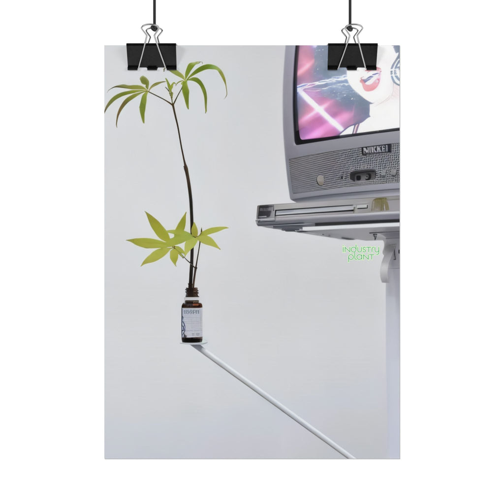 WEED TV Minimalist Cannabis Plant & Retro TV Fine Art Poster — Modern Vaporwave Wall Art by INDUSTRY PLANT @AutoPaybump