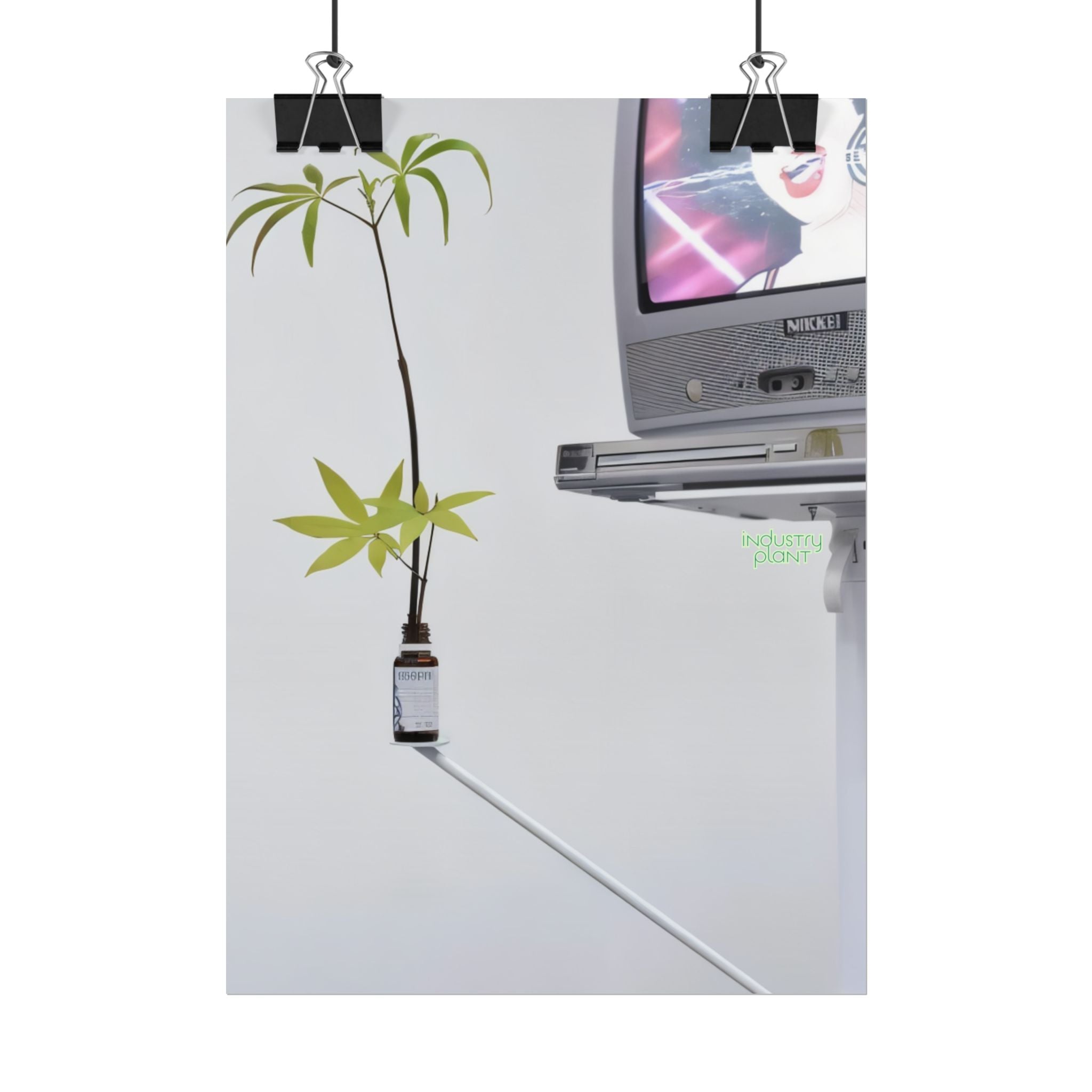 WEED TV Minimalist Cannabis Plant & Retro TV Fine Art Poster — Modern Vaporwave Wall Art by INDUSTRY PLANT @AutoPaybump