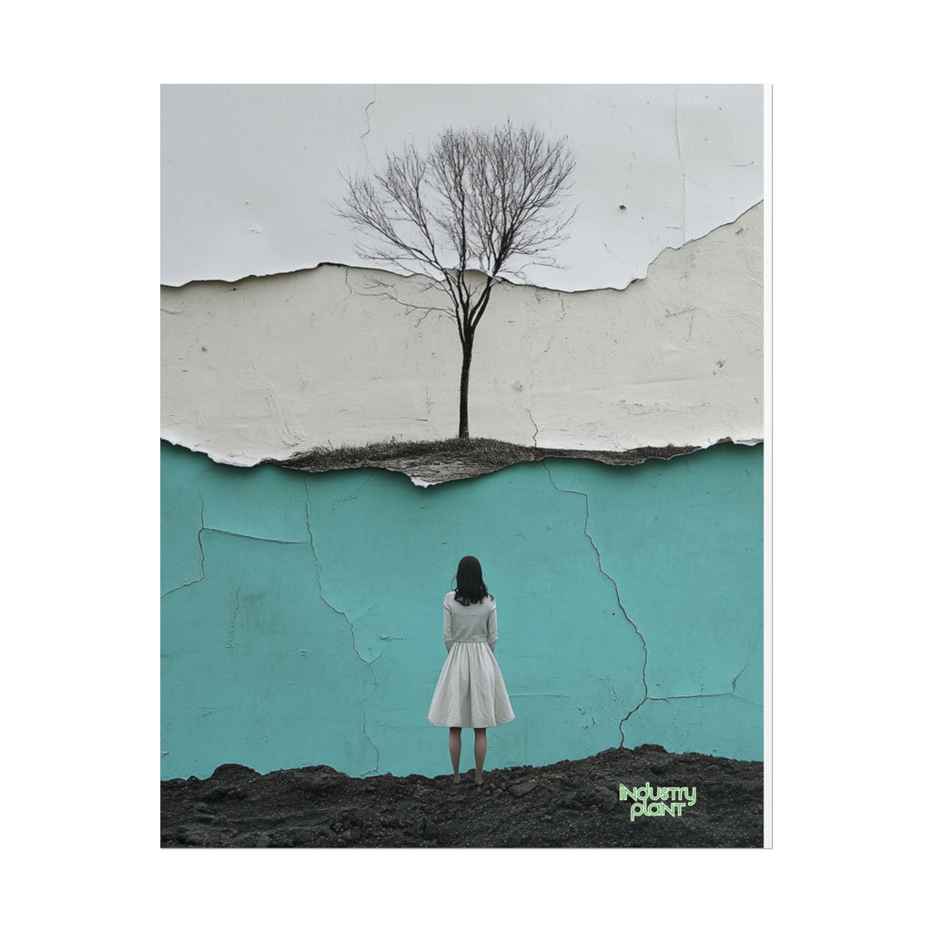 BRANCHING OFF ON MY OWN Surreal Manic Pixie Girl Fine Art Poster - Minimalist Tree & Torn Wall Fine Art by INDUSTRY PLANT @AutoPaybump