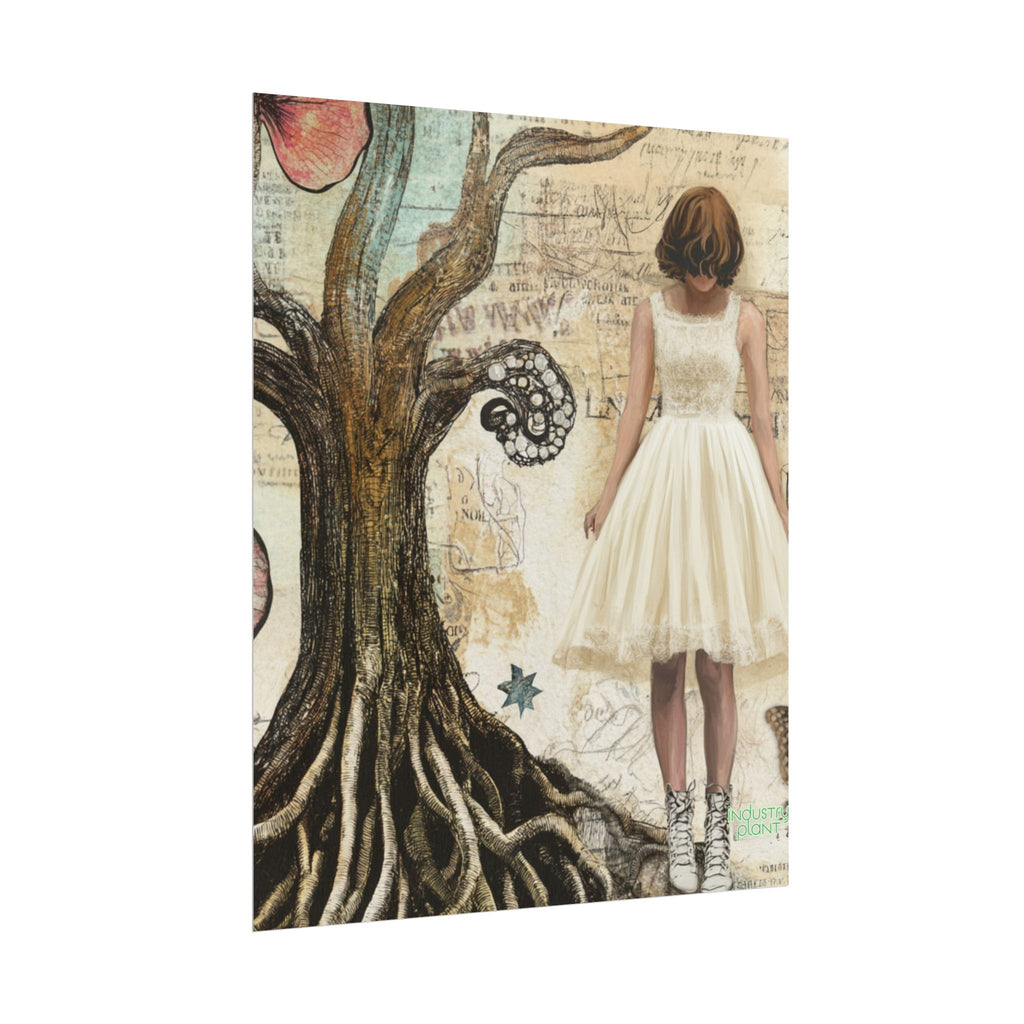 A TREE TREATY NEGOTIATION STAND OFF Fine Art Poster — Vintage Girl & Whimsical Tree Fine Art Print by INDUSTRY PLANT @AutoPaybump
